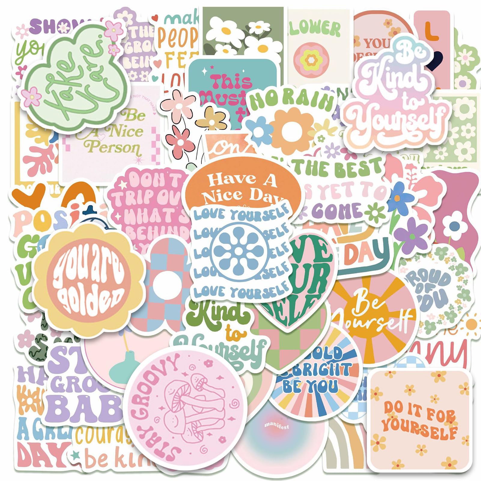 Finehenchi Multicolor 100Pcs Motivational Stickers, Pink Vinyl Waterproof Stickers For Journals Laptops Water Bottles Cute Aesthetic Inspirational Sticker For Phone Car Positive Motivational Quotes For Adults Kids Teen