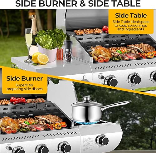 Miniatura 3 de G31 Pro Parrilla de gas 34,000 BTU Parrilla de propano de 3 quemadores con quemador lateral, parrilla de barbacoa de acero inoxidable, rejillas de