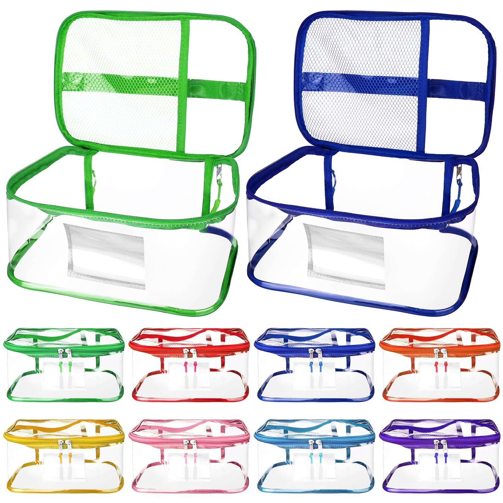 8 Packs Clear Toy Storage Bag with Name Tag, Waterproof Travel PVC Toy Organizer Case with Handles Toy Pouch for Building Blocks Puzzle