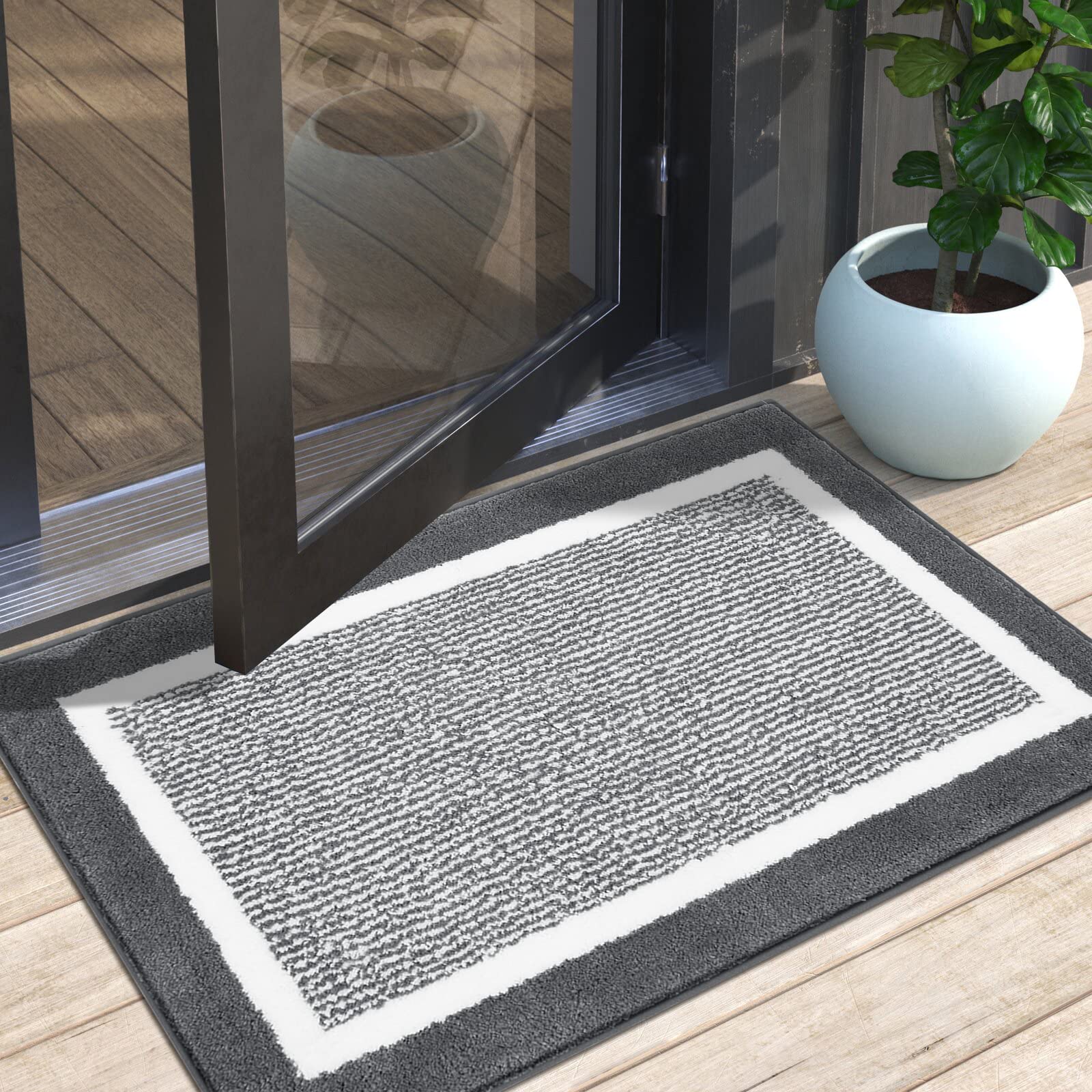 HEBE Indoor Doormat 32"x 48", Non Slip Absorbent Resist Dirt Entrance Rug, Machine Washable Low-Profile Inside Floor Door Mat, Drak Grey