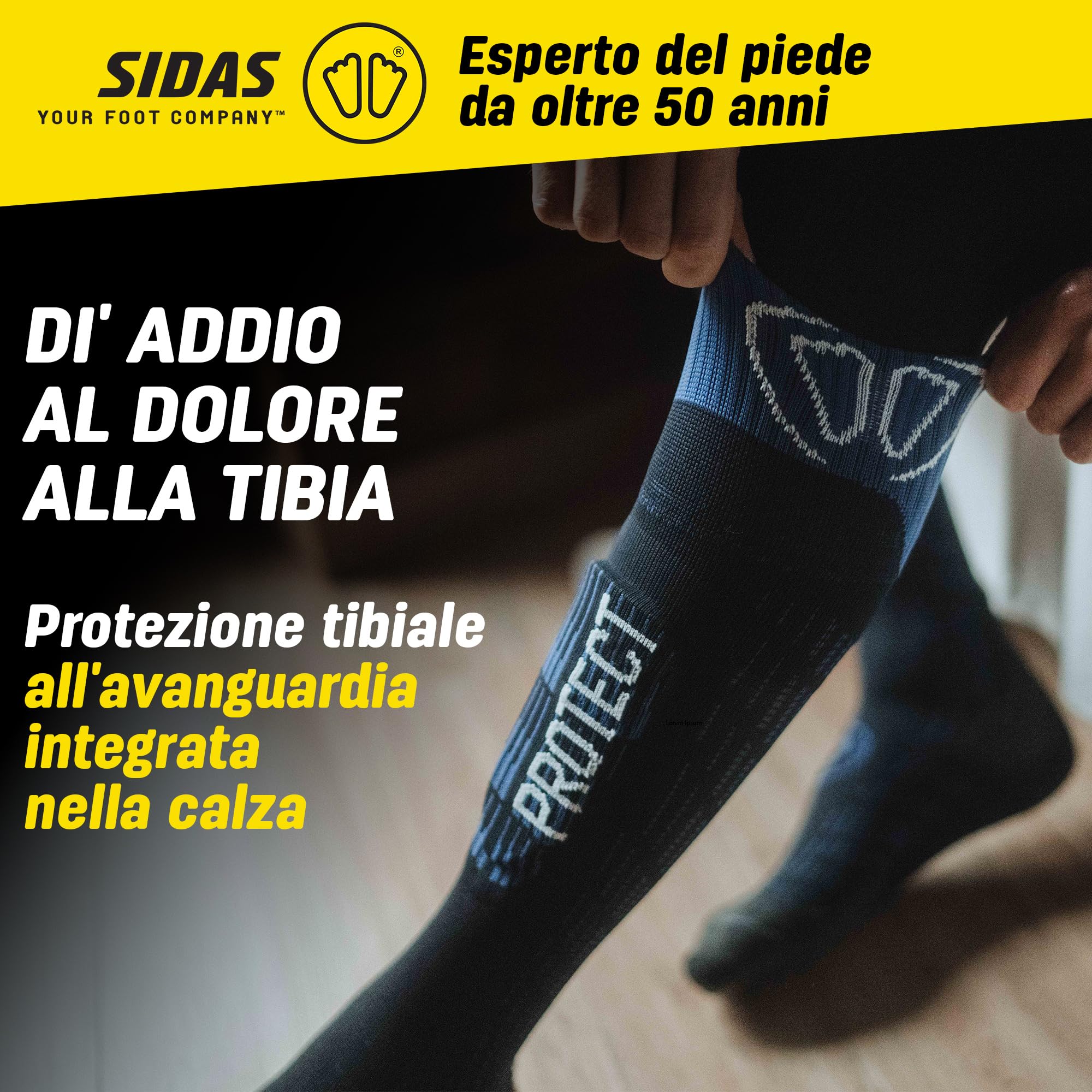 Sidas Calze da sci per uomo e donna, Ski Protect, In lana merino, Protezione tibiale integrata, Calore naturale quando fa freddo e Regolazione dell'umidità