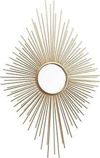 PARISLOFT Metal Sunburst Wall Mirror, Diamond Shaped Champagne Gold Wall...