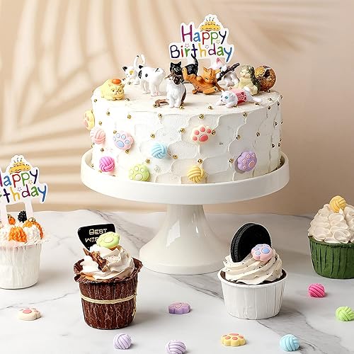 Miniatura 9 de 26 piezas de decoración de pastel de gato, lindas figuras de gato, feliz cumpleaños, decoración de pastel de pata de gato, decoración de fiesta de