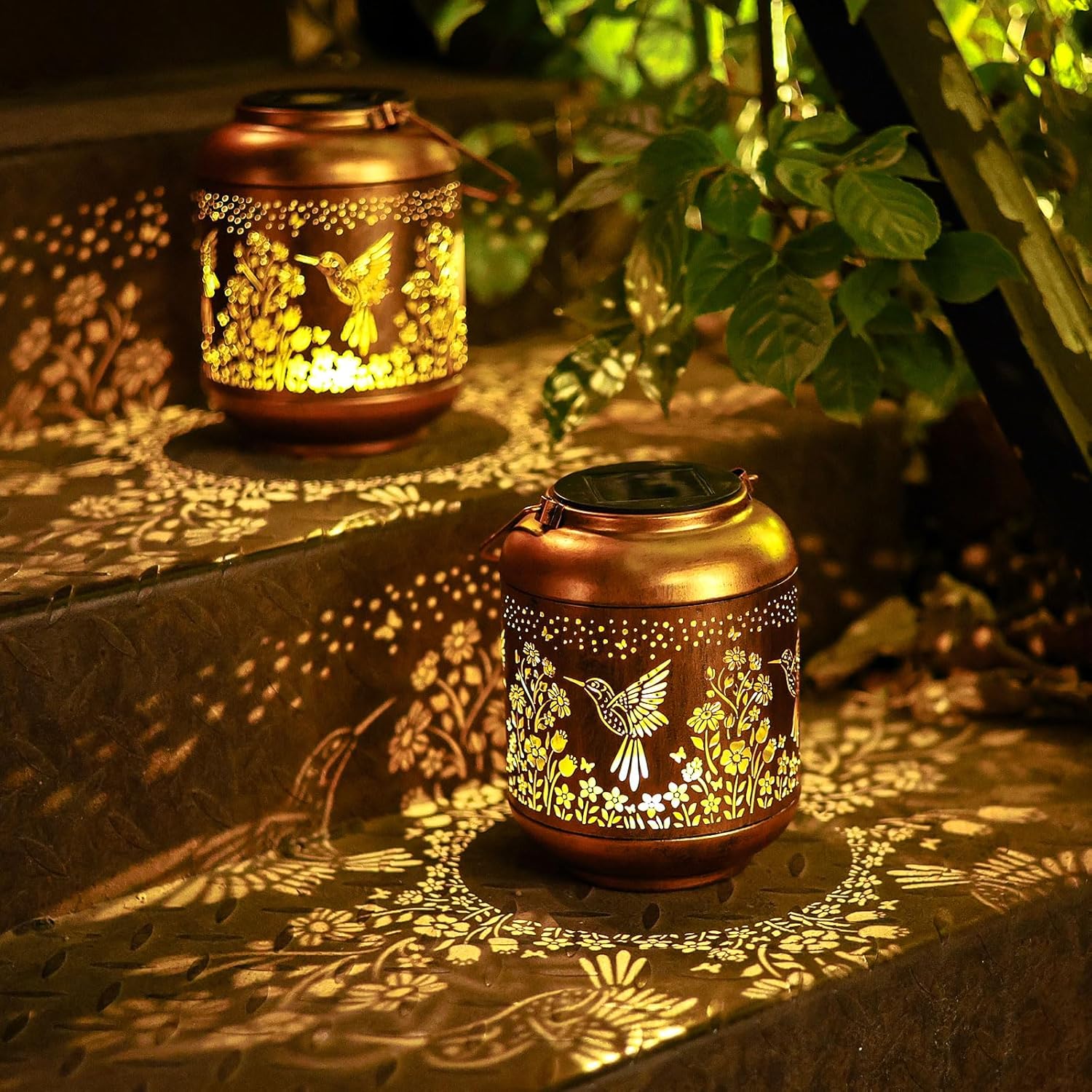2Pack Hummingbird Solar Lanterns Outdoor Waterproof Birthday Gifts for Women Mom Grandma Metal Solar Decorative LED Lantern Outside for Garden Decor, Yard, Patio, Porch, Backyard, Pathway, Landscape