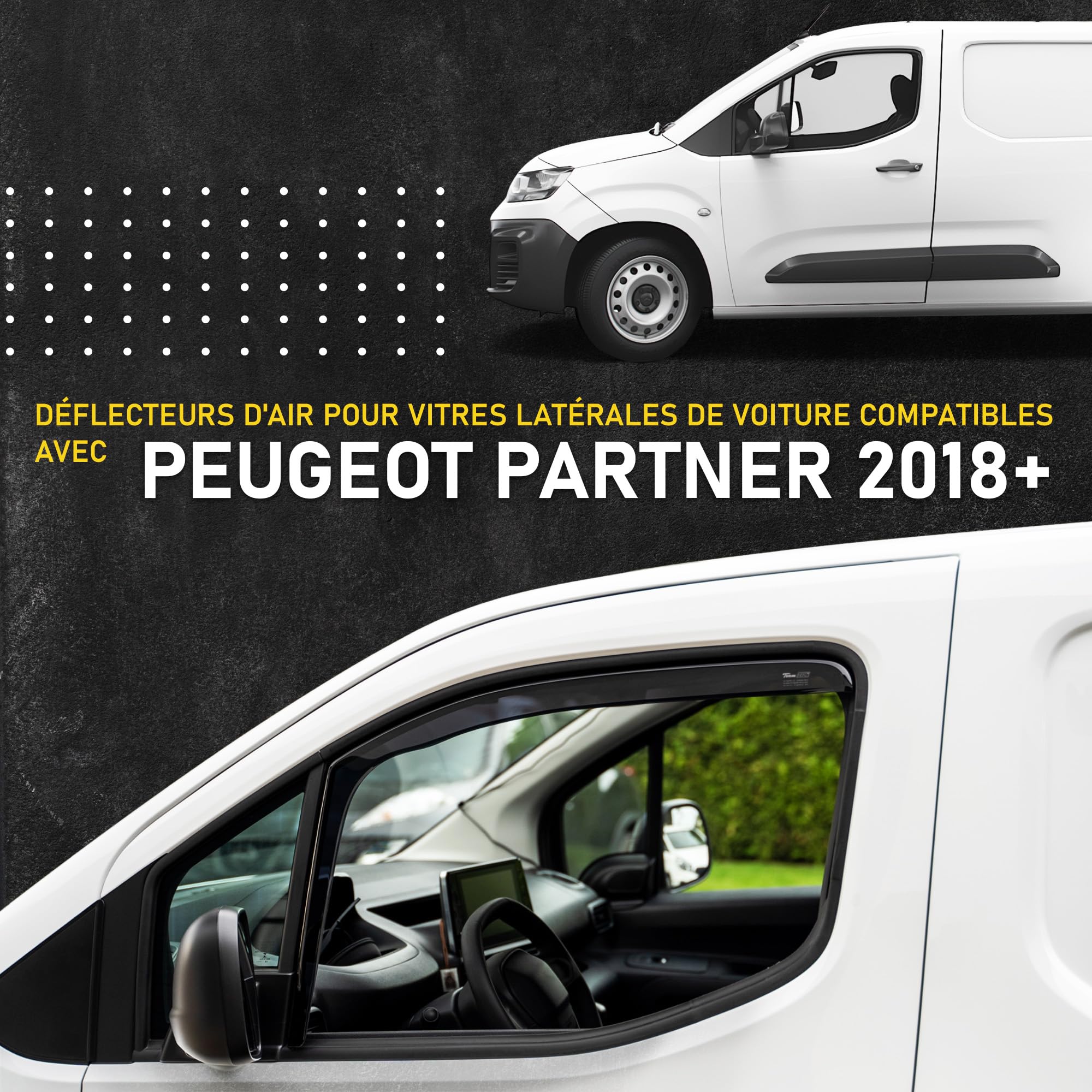 HEKO - Compatibles avec Peugeot Partner 2018+ Déflecteurs de Vitres Latérales ; Déflecteurs Latéraux ; Avant ; Deux Pièces ; Déflecteurs de Pluie, Teintés, Aérodynamiques ; Montage simple et rapide