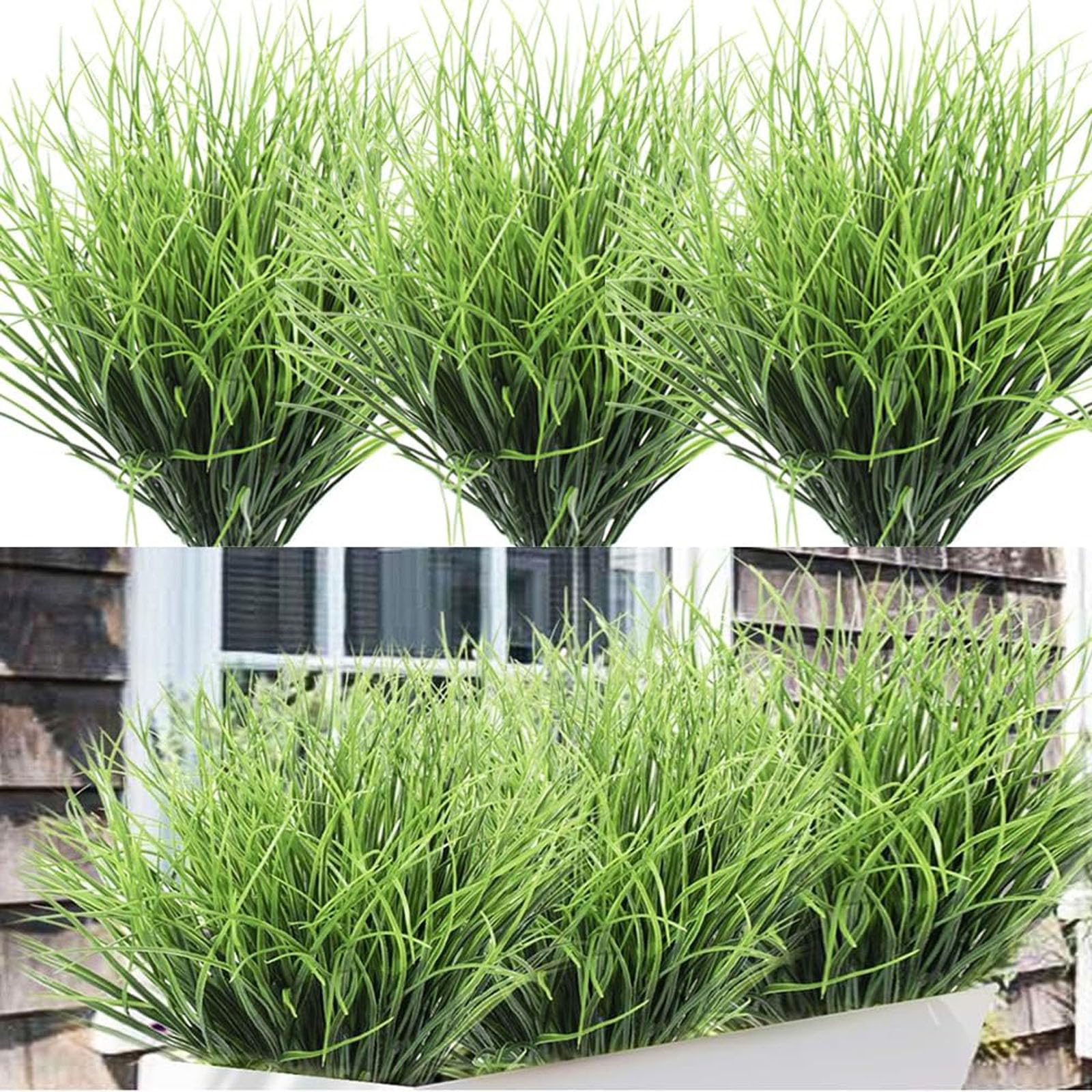 Rayyan 16Pcs Artificial Grass Plants Fake Bushes Artificial Shrubs Artificial Fake Grass Plant Faux Wheat Grass for Outdoor UV Resistant Plastic Greenery Plants for Home Decor (Green)