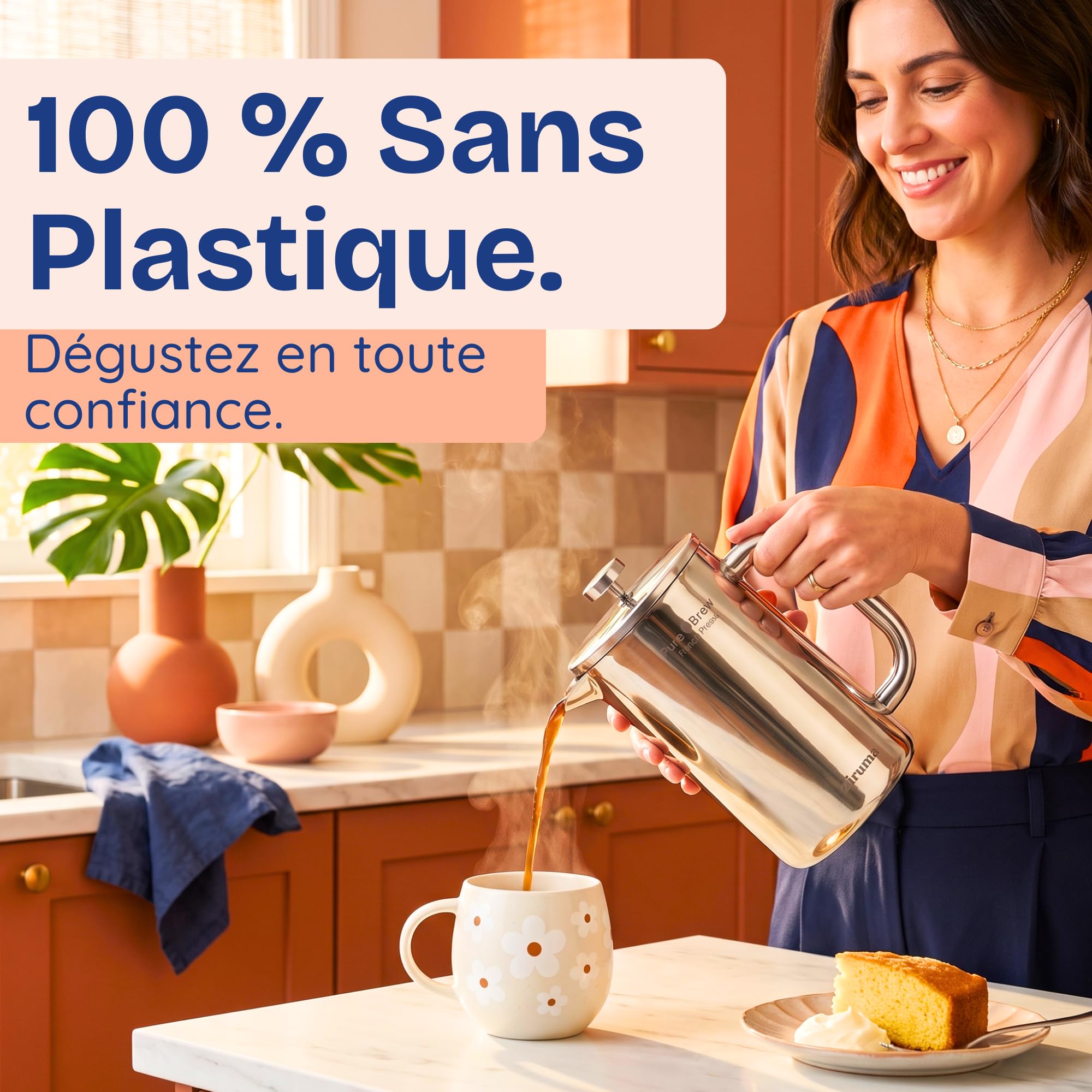 Ziruma Non Toxique Cafetière à Piston, Sans Plastique, Double Paroi, 1L