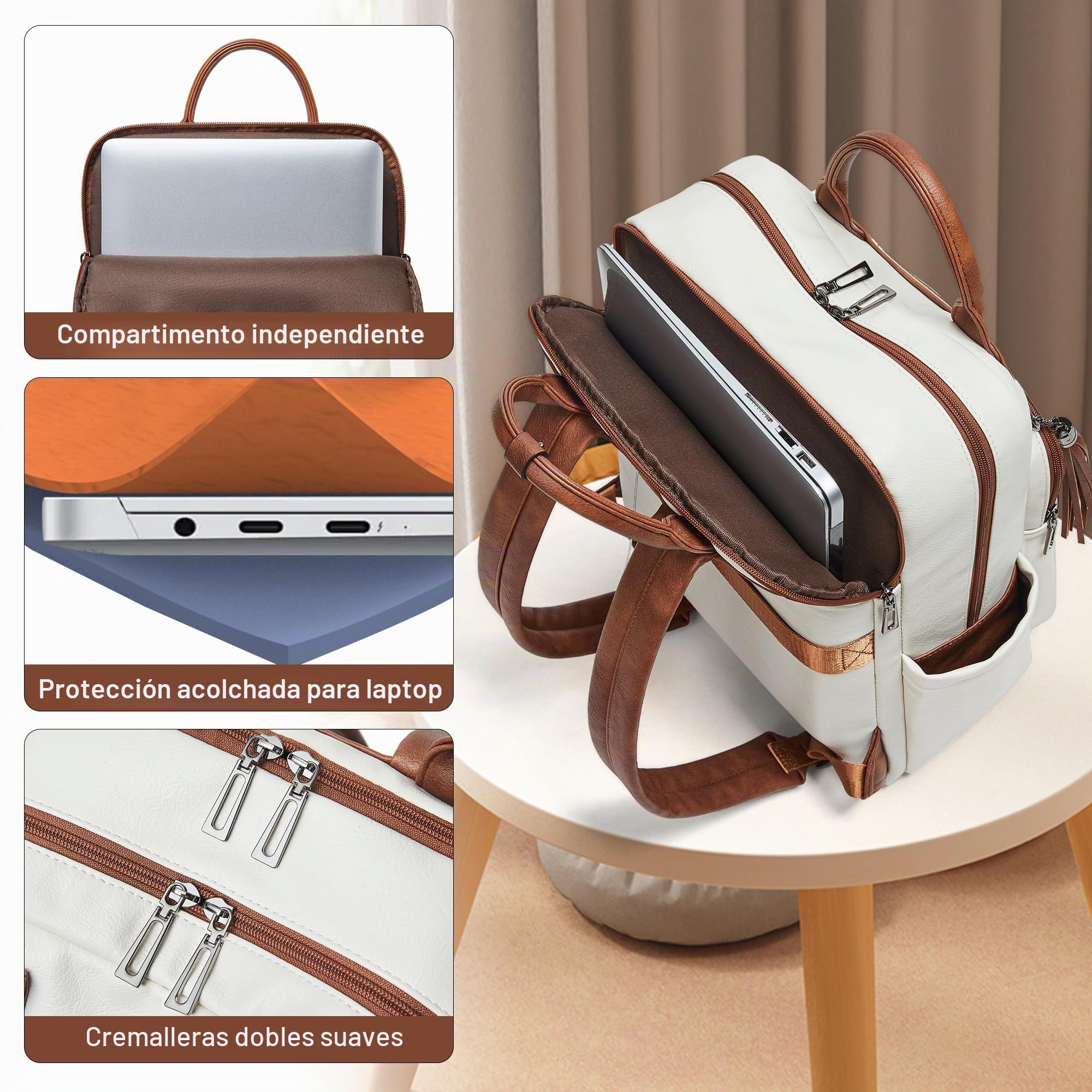 Shrrie Mochila para portátil de 15,6 pulgadas para mujer, mochila de viaje de cuero, mochila de trabajo para computadora de negocios y universidad