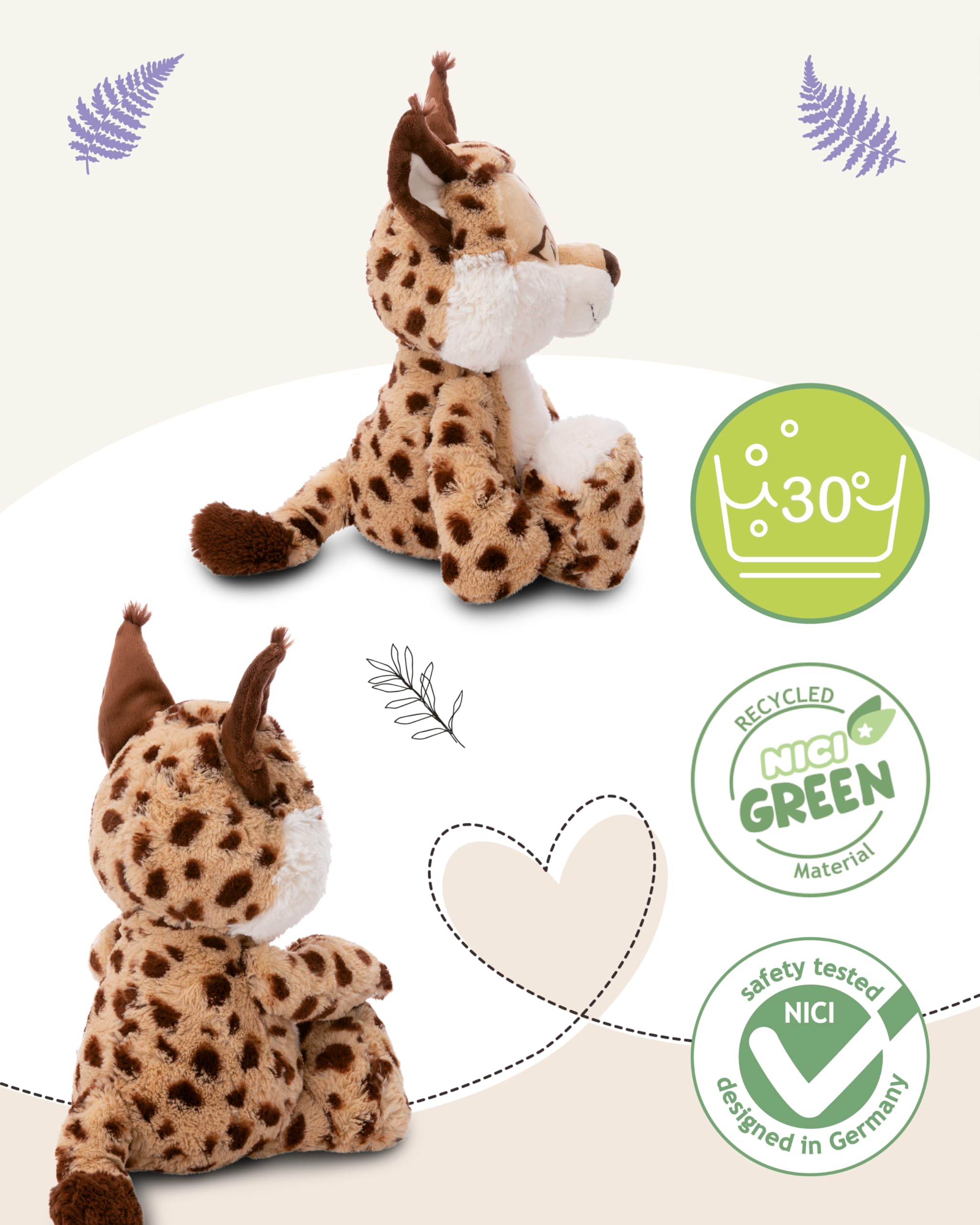 NICI Cuddly soft toy lynx Lyka 35cm dangling beige, Sustainable plush, cute to cuddle and play with, for children & adults - Image 3