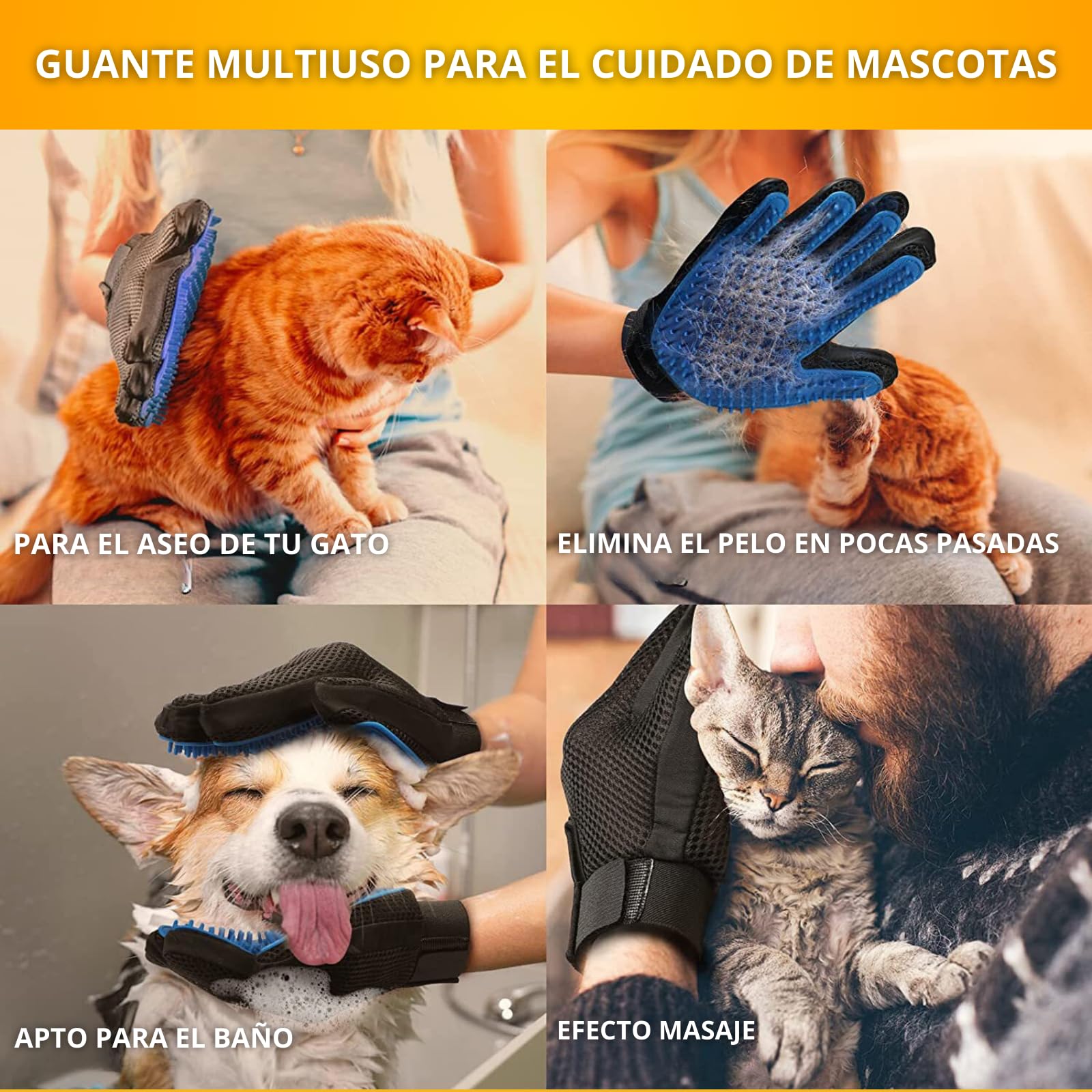 Gant Réutilisable Ménage Gant Anti-poils Animaux - Électrostatique Réutilisable - 18x12cm Gant électrostatique