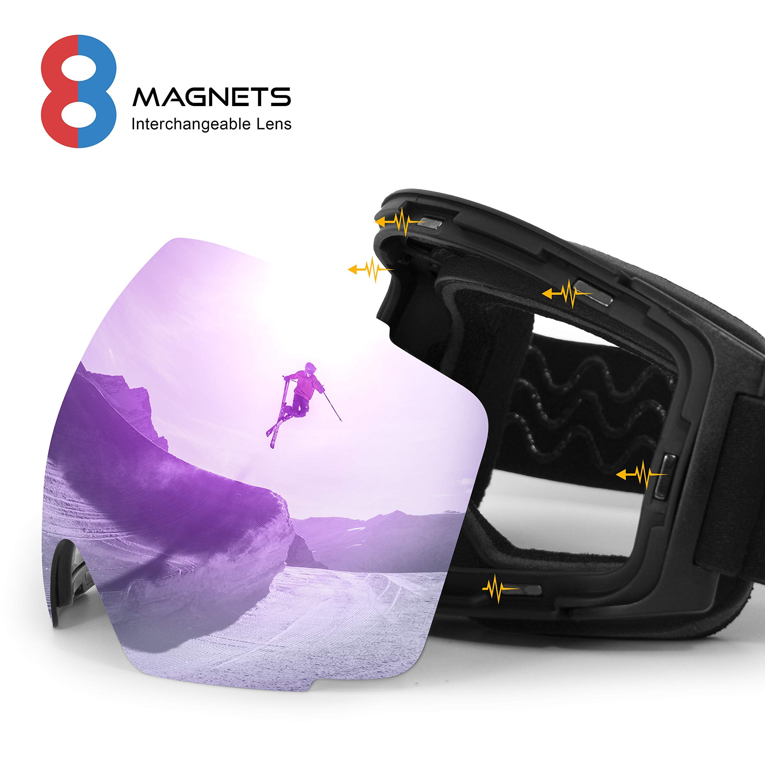 STOMP Gafas de esquí PRO sin marco, lentes intercambiables de repuesto 100% protección UV400 para hombres y mujeres, 7 colores