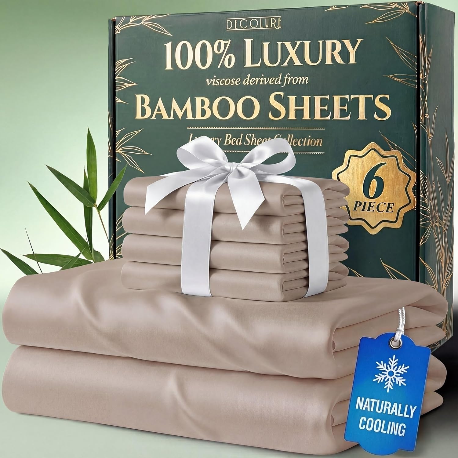 DECOLURE 100% Viscose Derived from Bamboo Sheets Queen Size - Luxury 6 Pc Naturally Cooling Sheets, Ultra Soft Bed Set - Deep 17" Pockets, Durable Double Stitching, Oeko Tex Standard (White)
