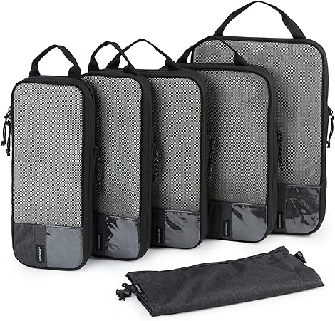 BAGSMART 6 Set Travel Organizer Cubes - Packing Cubes for Suitcases - Polyester, Rectangular, Zipper Closure - Black - Lightweight, Compression - Travel Accessories