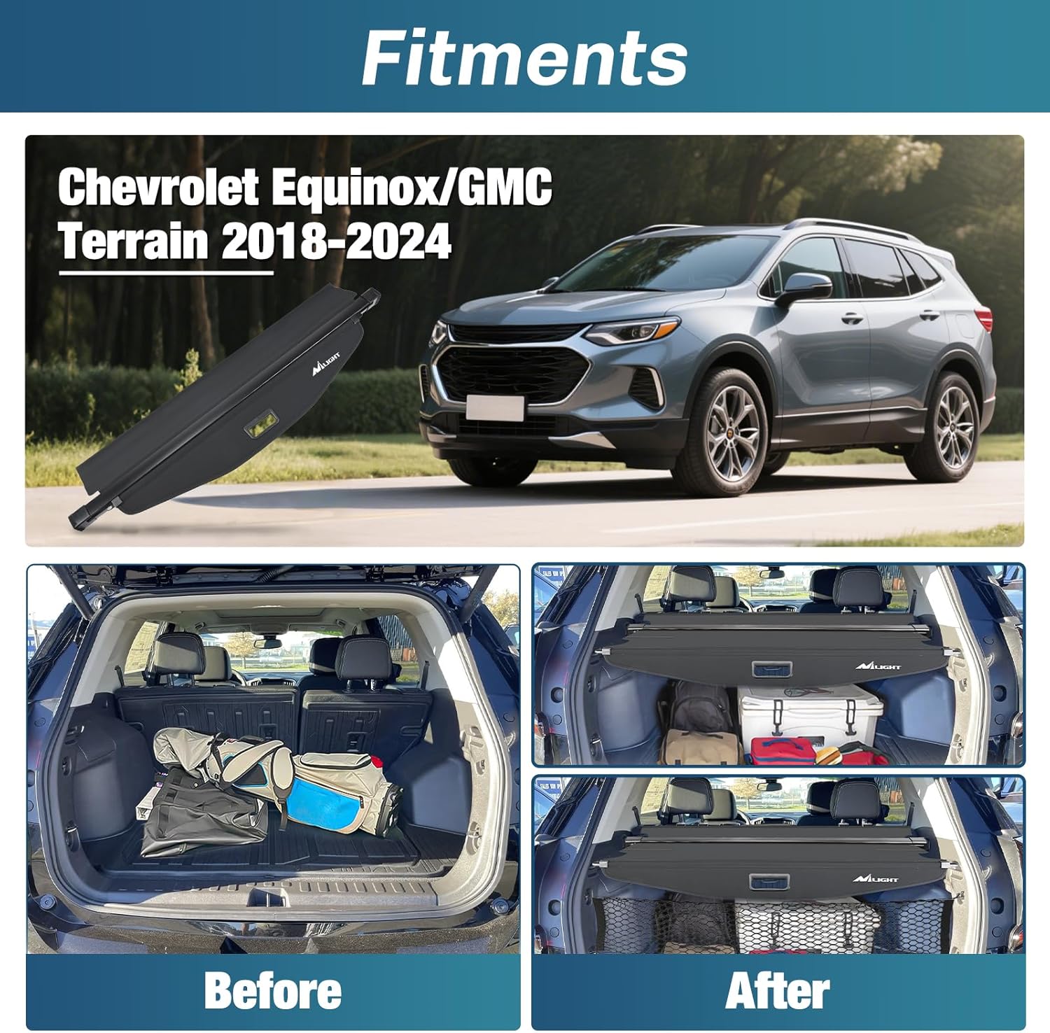 Nilight Cargo Cover Fit for Chevy Equinox GMC Terrain 2018 2019 2020 2021 2022 2023 2024 2025, Retractable Privacy Security Shield Shade Rear Trunk Cover, with Trunk Storage Net