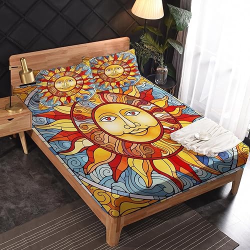 Miniatura 2 de Sun Sheets Queen Size - Aesthetic Celestial Bed Sheets, Soft Microfiber & Deep Pocket & Wrinkle Free Patterned Bedding Sheets & Pillowcases, 4 Piece