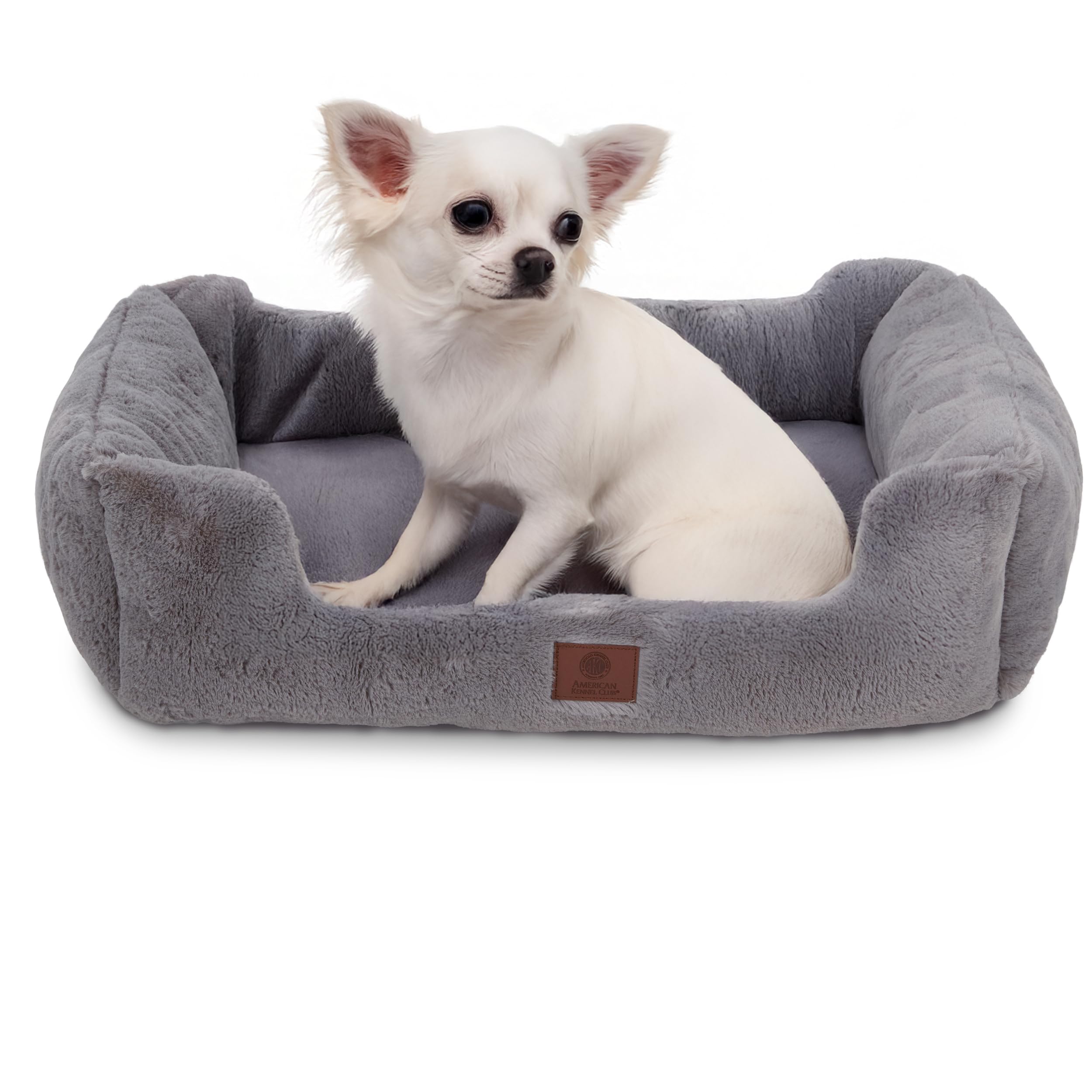 American Kennel Club Cuddler Pet Bed with Low-Profile Entrance – 25" Plush Design for Medium & Large Dogs, Ultra-Soft Washable Dog Bed with Non-Slip Bottom, Durable High-Loft Filling, Gray