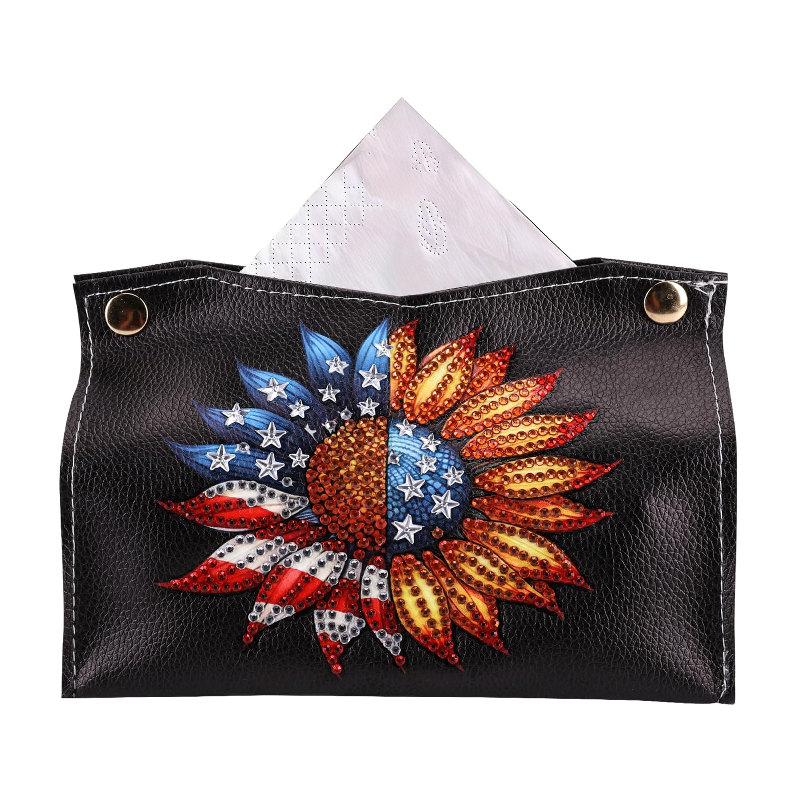 POETRYDRAW DIY PU Diamond Art Painting Tissue Box Kit Desktop Tissue Holder with Rhinestone Diamond Desk Decorative Tissue Box for Adults Desktop Storage Organizer (Sunflower)