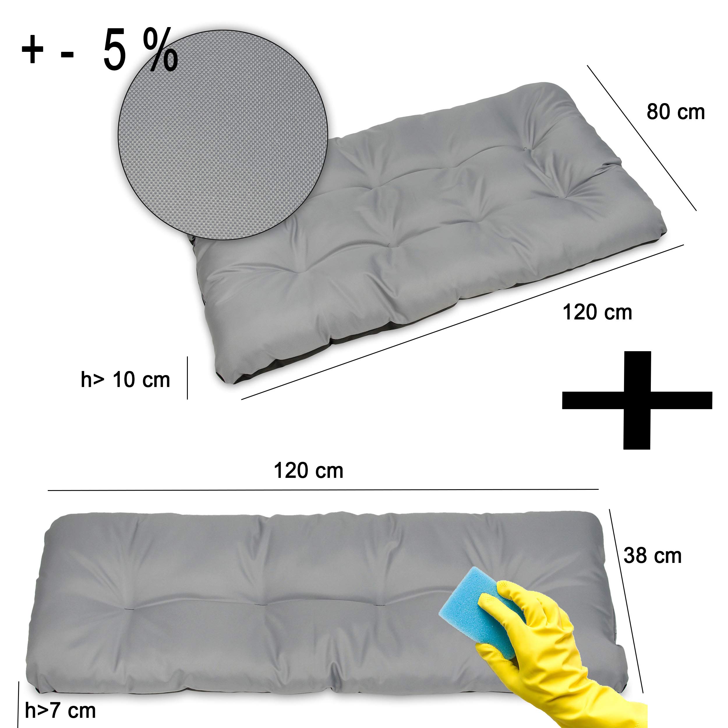 SuperKissen24. Cuscino per Bancale Divano Pallet 120x80 cm con Schienale 120x38 cm Seduta Impermeabile e Comodo per Divanetti da Esterno - Grigio
