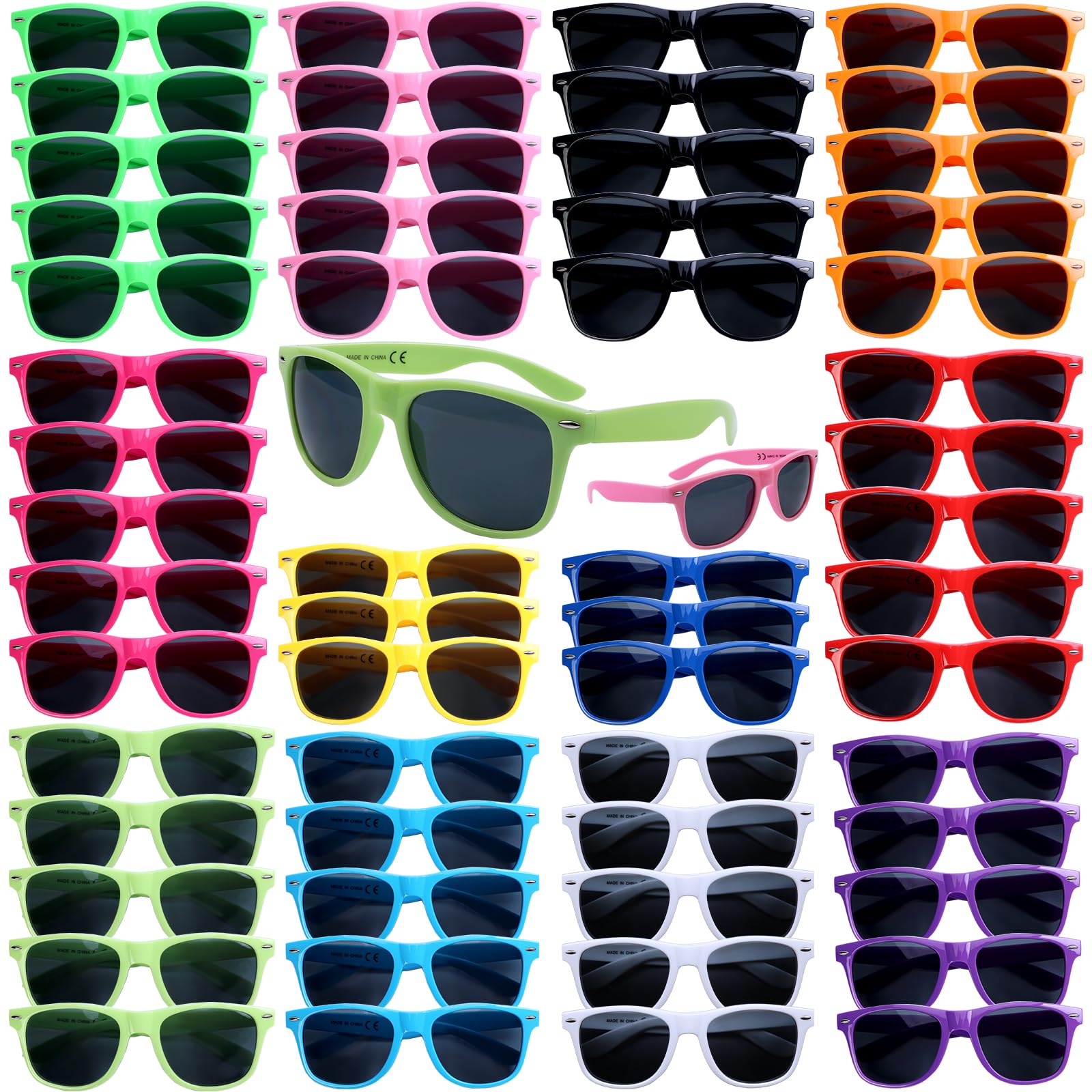 60 Pack 12 Colors Neon Sunglasses Party Favors,80's Style Colorful Novelty Sunglasses Party Sets,Perfect for Birthday,Beach Pool,Summer Party,Goody Bag Fillers,for Boys Girls Teens adults