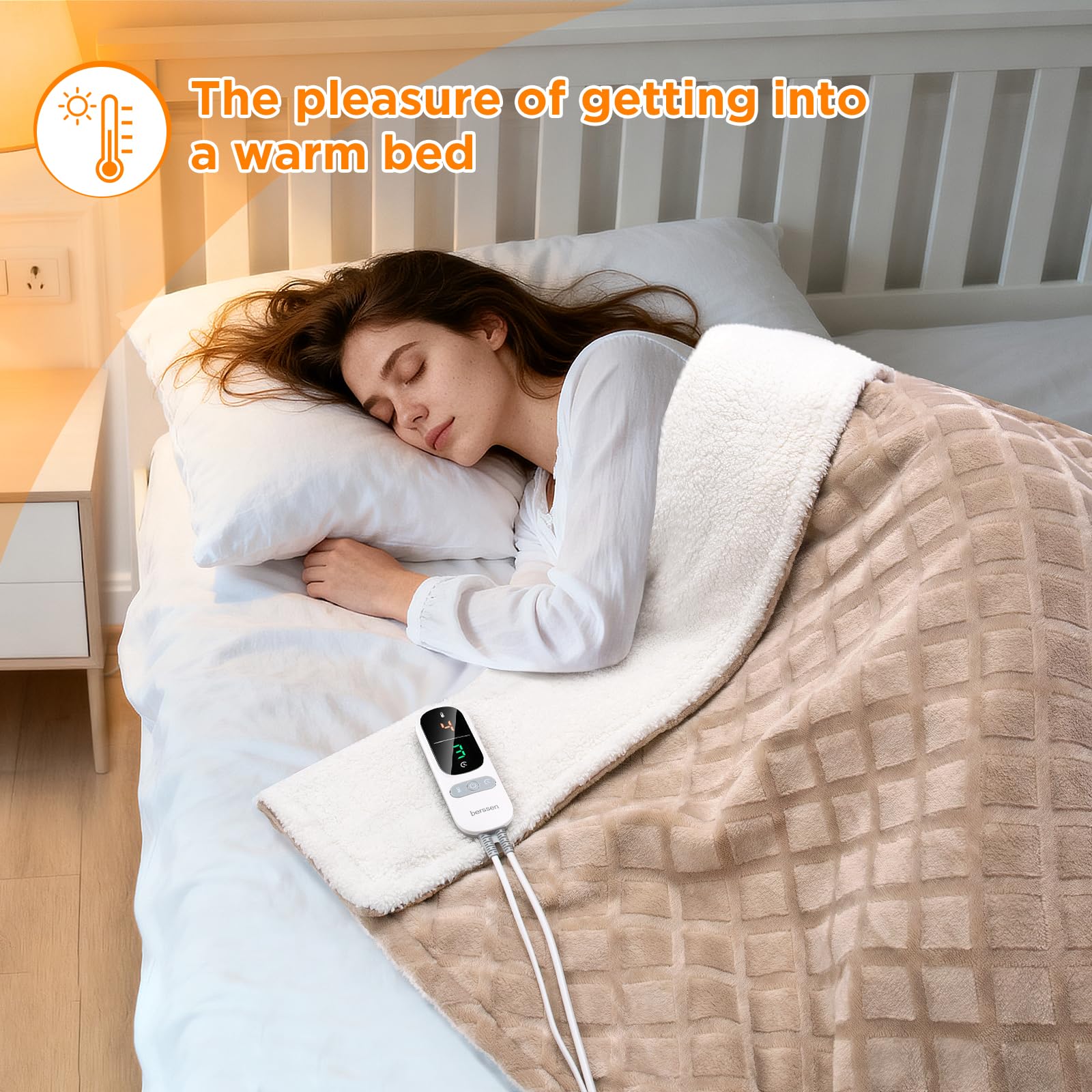 berssen Coperta Elettrica con Spegnimento Automatico, 6 livelli di Riscaldamento, 1–9 Ore, Protezione da Surriscaldamento, Coperta Elettrica per Casa e Ufficio, 130 x 180 cm, Marrone