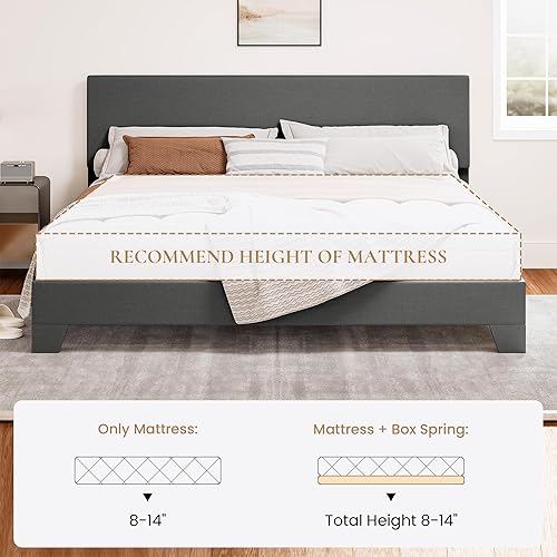 Miniatura 59 de SHA CERLIN Base de cama tapizada de tamaño matrimonial con cabecera ajustable, base de colchón estable, soporte de respaldo fuerte, no necesita