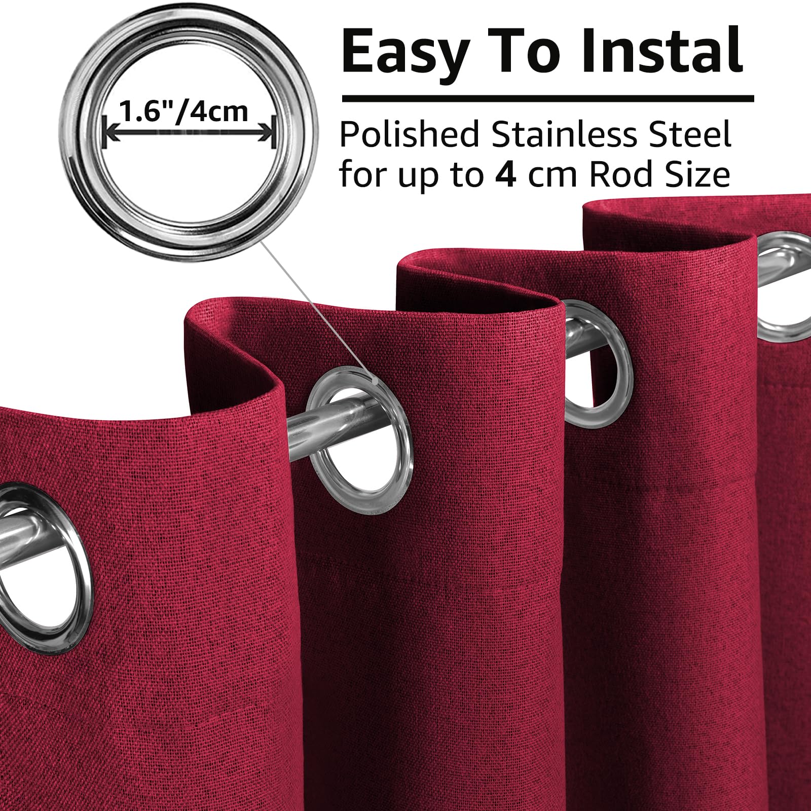 Ystyle Tenda Oscurante 100% Effetto Lino 2 Pezzi, 140×260 CM, Rosse | Termica Isolante Freddo e Caldo, Tenda Fonica Anti Rumore, Tende Natalizie Soggiorno Camera Letto Casa con Occhielli