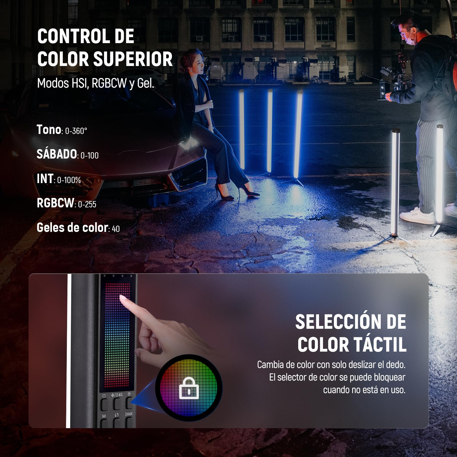 NEEWER TL60 RGB Barra de Luz, Todo Color RGBWW Fotografía Portátil LED Video Palo de Iluminación Admite Control App/2.4G/DMX, Lámpara con Efectos de 7 Píxeles, 2500-10000K CRI97+ TLCI98+, 3000mAh