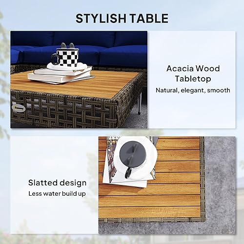 Miniatura 7 de Outsunny Juego de muebles de mimbre de 7 piezas, modular para exteriores con cojines gruesos, juego de conversación de muebles de ratán para