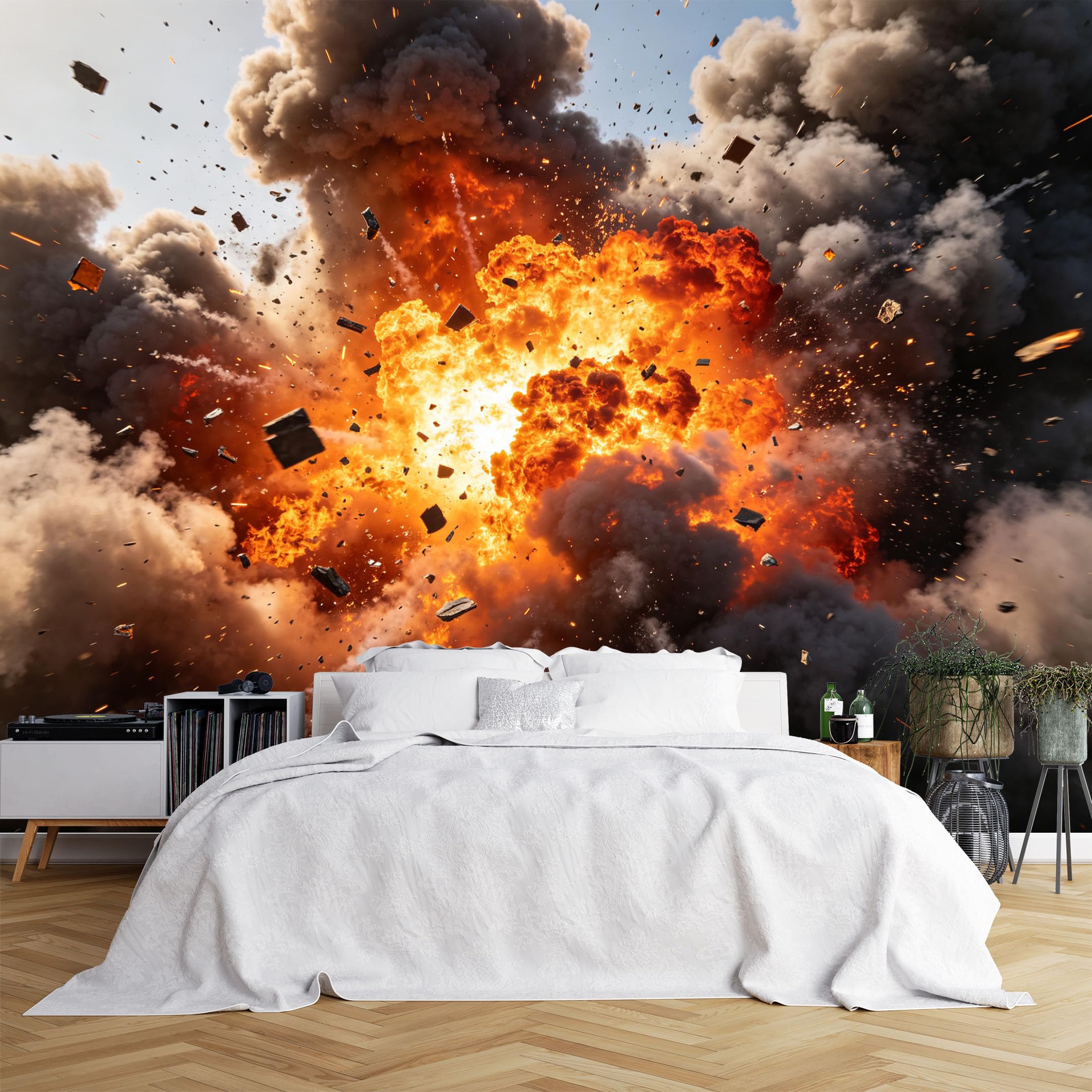 Lcythiazole Ch260615144 Custom Size Wall Murals Violent Explosion Smoke Debris Blast Scene Wall Murals Effect Wallpaper Hd Self-Adhesive Removable Wallpaper For Garage Game Room