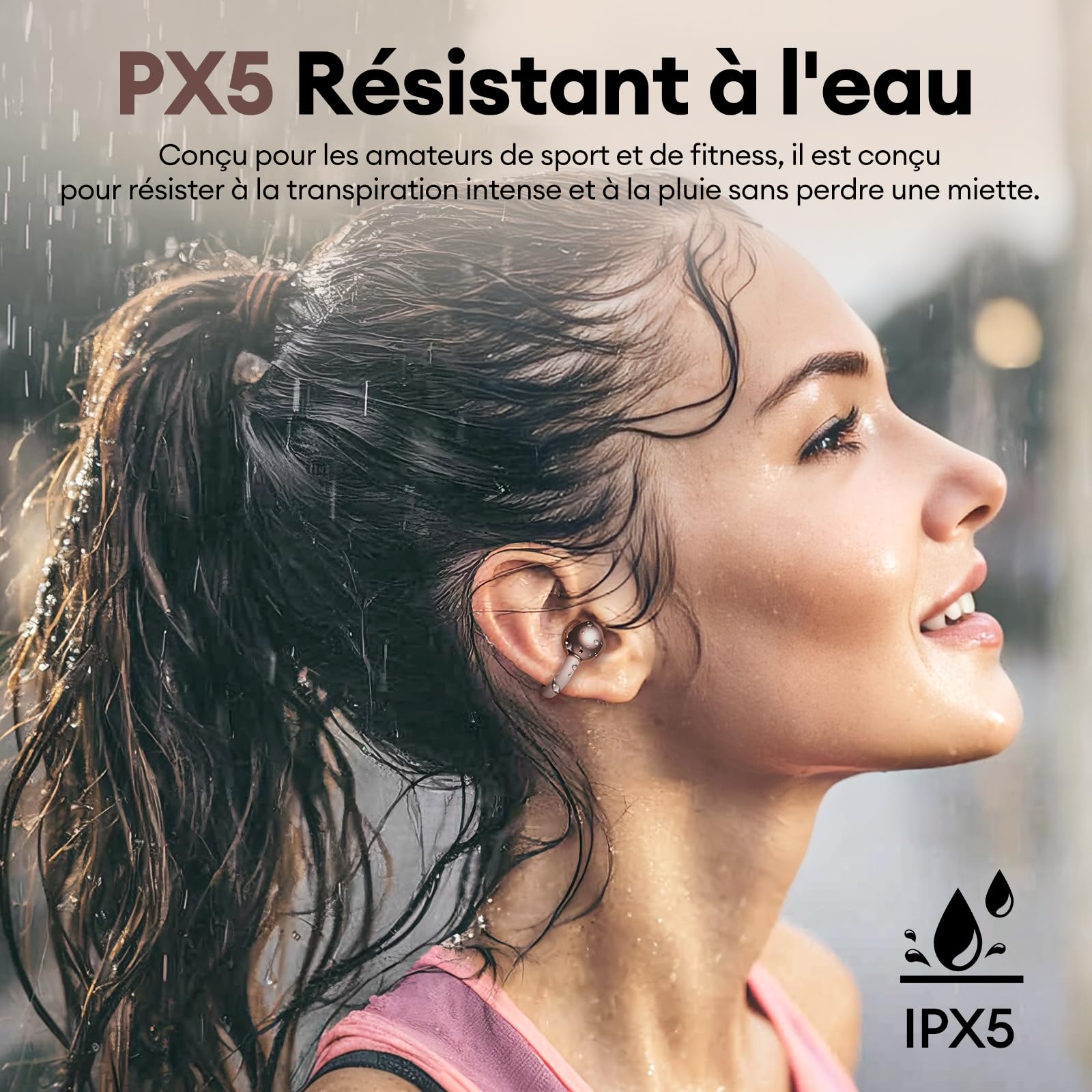 PAXA Double Casque 2-en-1 Clip Open-Ear Écouteurs Bluetooth sans Fil, Bluetooth 6.0-0 Délai, 140H Autonomie, Reconnaissance L/R Automatique, Réduction Bruit Hybride Travail/Sport/Quotidien, Or Rose
