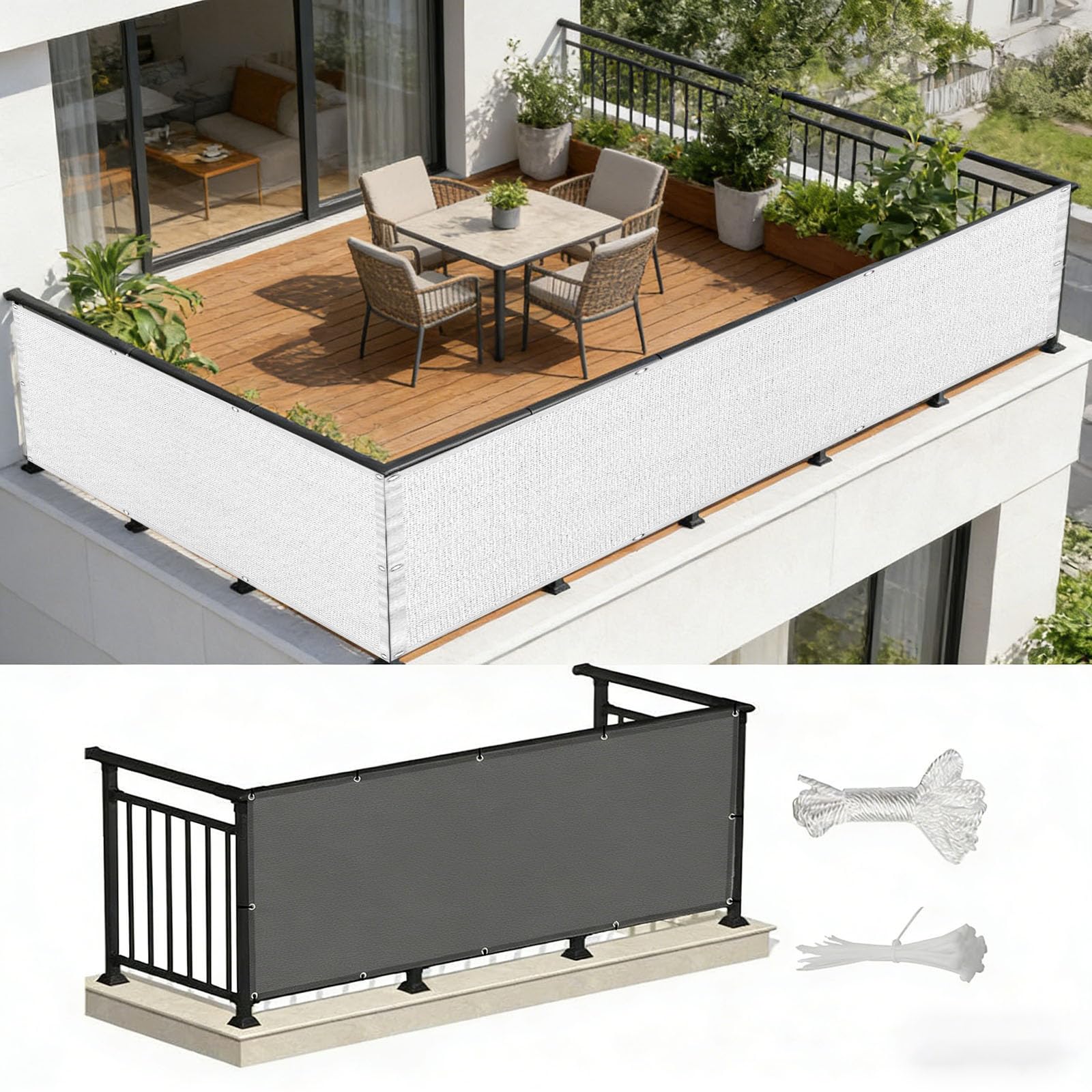 Brise vue balcon 290x300 cm pour protéger votre terrasse du vent et des regards indiscrets en blanc