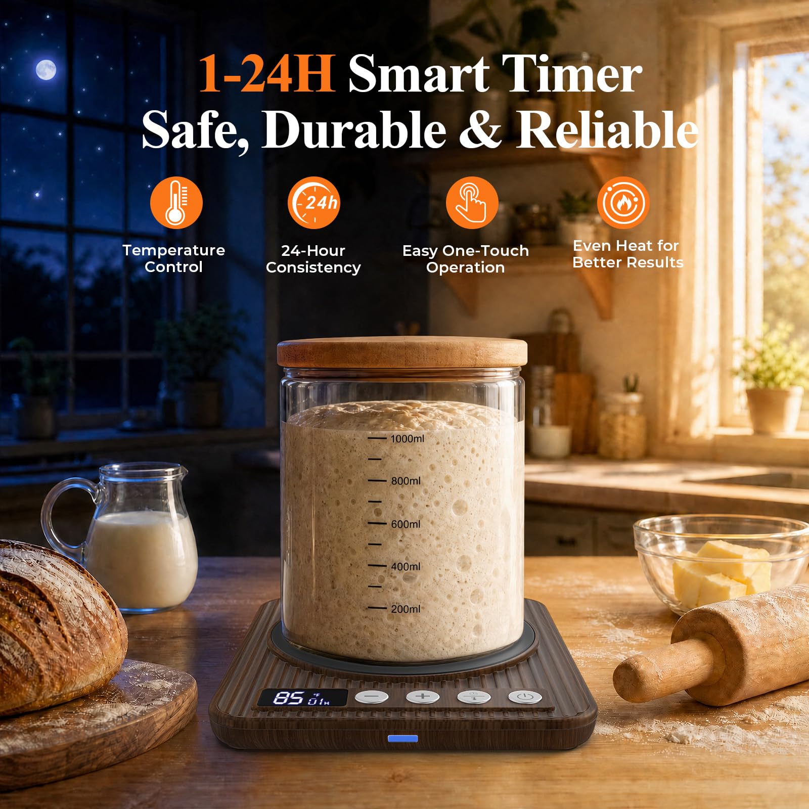 Sourdough Starter Warmer Mat, 65-140°F Precise Temp Control,24H Timer,Wood — Amazon image 7