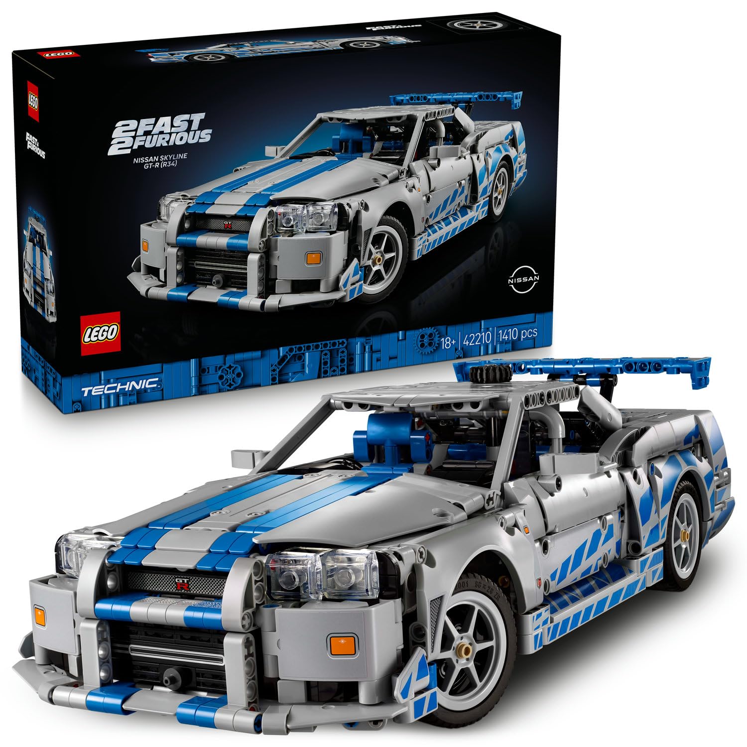 LEGO Technic Daha Hızlı Daha Öfkeli Nissan Skyline GT-R (R34) Araba 42210 - Yetişkinler için Dekoratif Araba Modeli Yapım Seti, Doğum Günü Hediyesi (1410 Parça)
