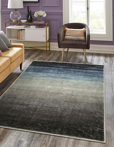 Lahome Alfombras lavables para sala de estar, color azul, de 3 x 5 pies, alfombra degradada para dormitorio, alfombra moderna y antideslizante suave