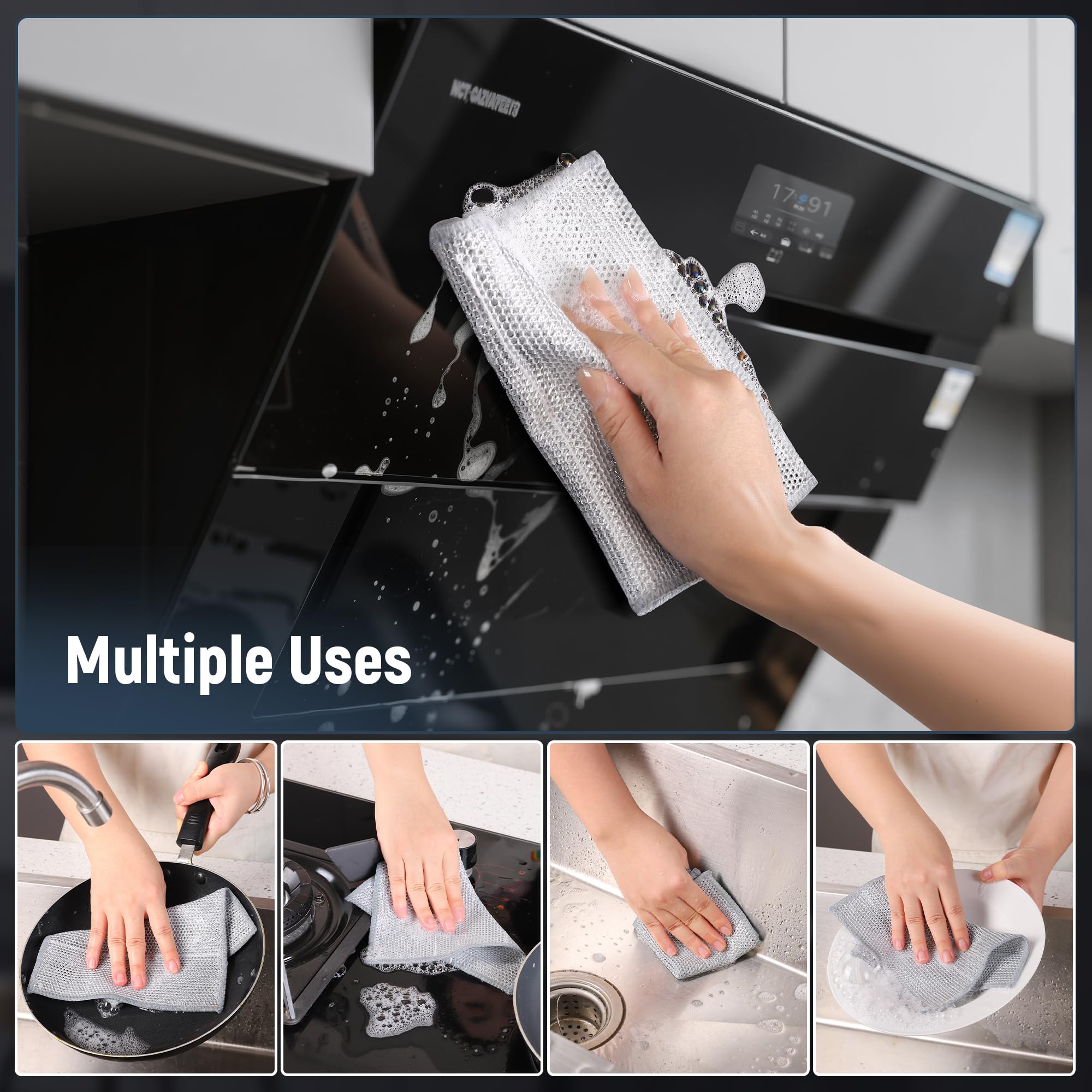 Set di 75 panni in filo di acciaio antigraffio a 3 strati per la pulizia delle stoviglie, accessori essenziali per la casa, riutilizzabili, strofinacci da cucina e strofinacci, set per padelle
