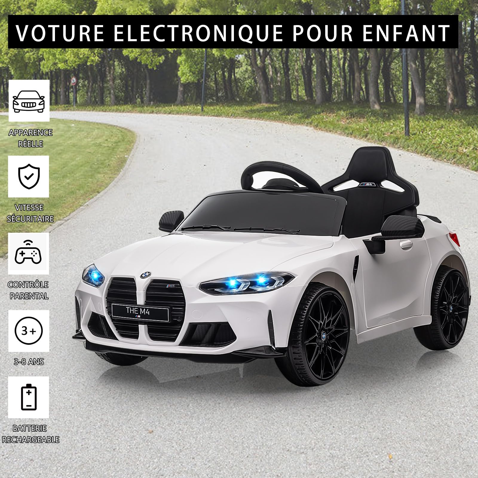 Garvee Auto Elettrica per Bambini BMW M4 con Licenza Ufficiale 12V,Bianco