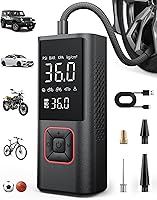 Powools Cordless Tire Inflator 150PSI Portable Air Compressor Auto Shutoff LED Light for Car Bike Balls Red