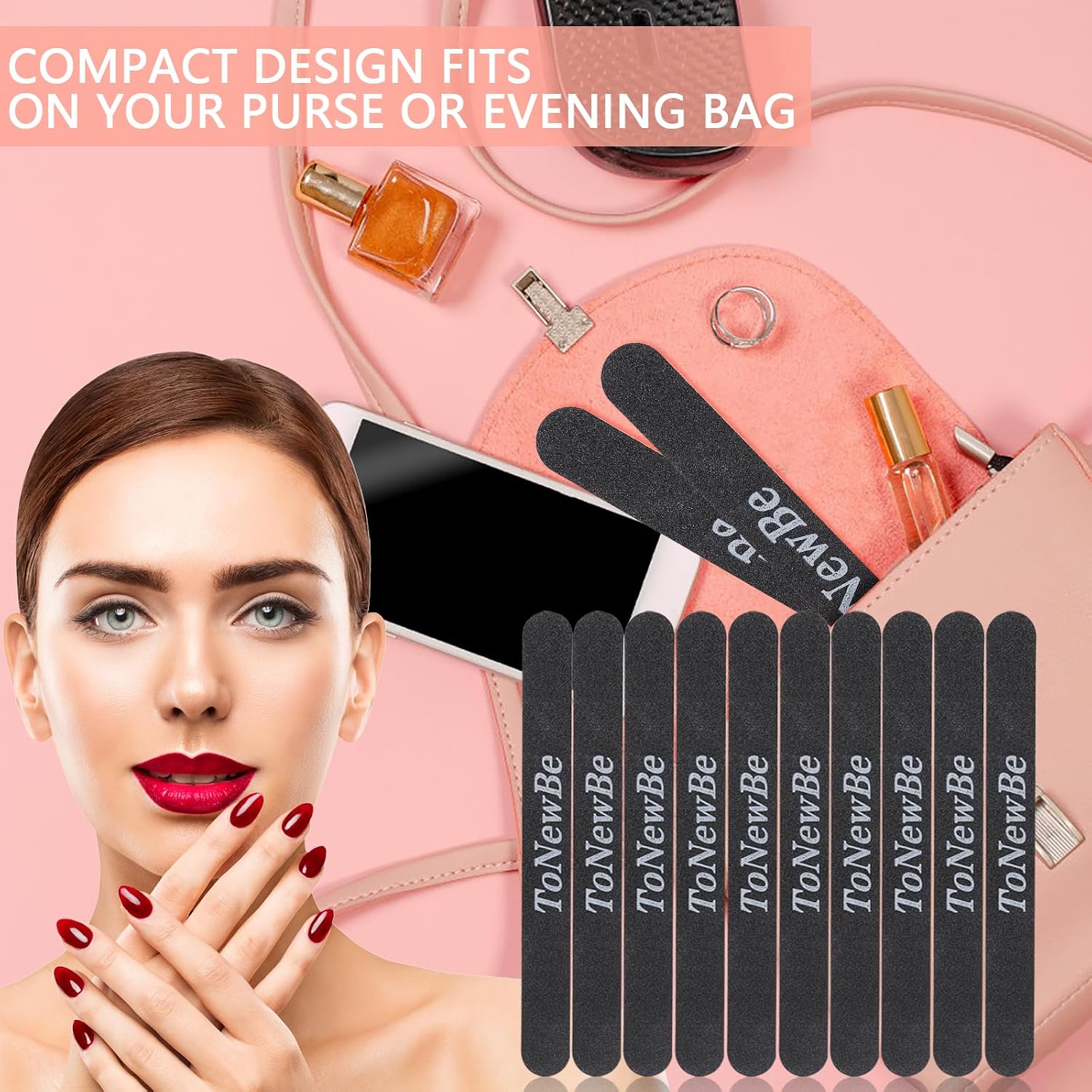 Nail Files, 10PCS Professional Double Sided 100/180 Grit Emery Board for Natural & Acrylic Nails, Washable Black Nail Buffers for Manicure Pedicure, Home Salon Use