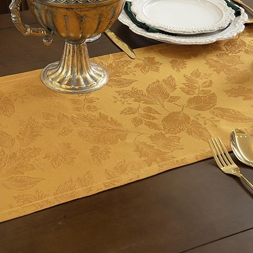 Miniatura 4 de Joyfol Day Camino de mesa jacquard rojo vino, bufanda de tocador, rectangular de poliéster resistente a las arrugas, camino de mesa de damasco para