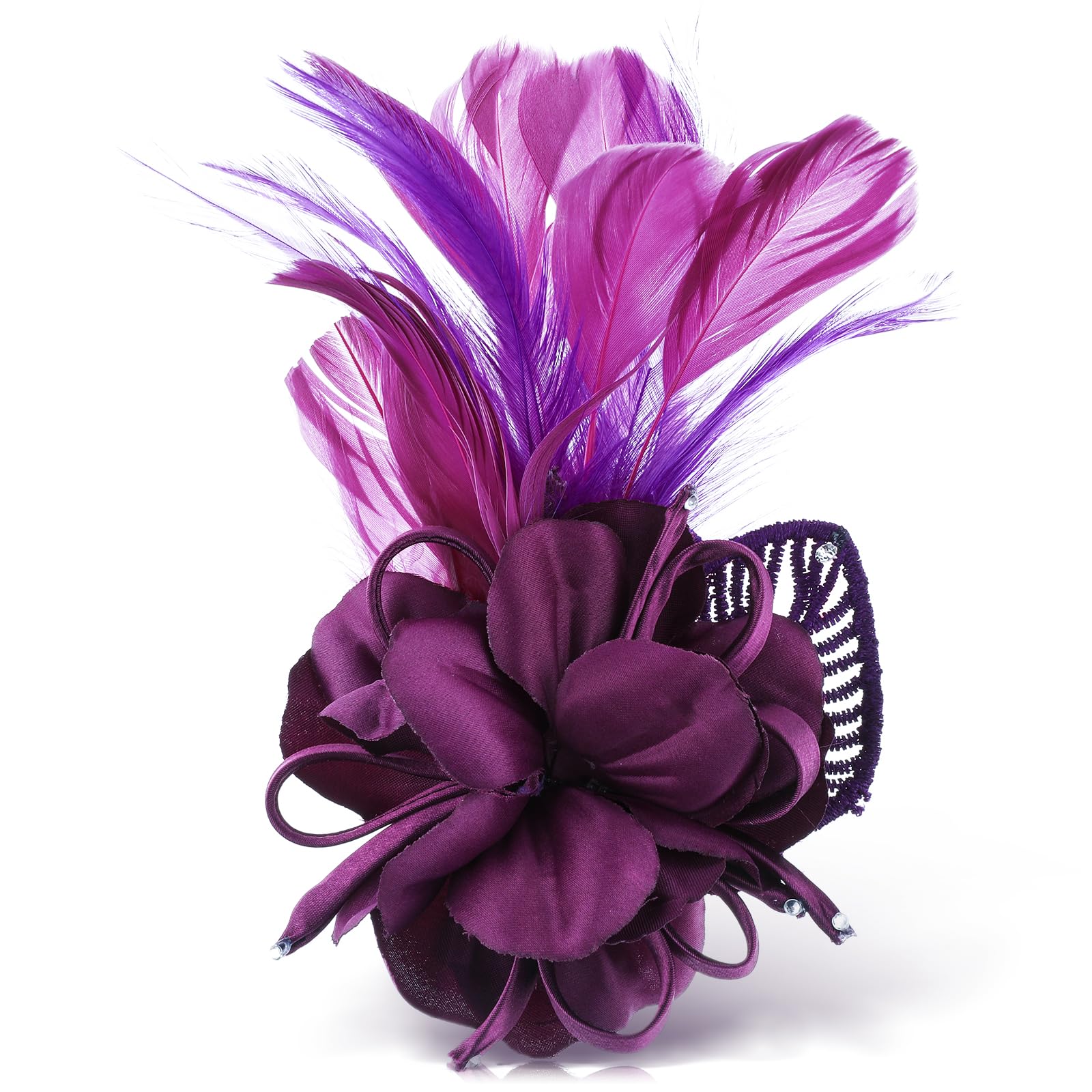 WLLHYF Diadema de plumas de los años 20 para mujer, plumas, flores, 2 en 1, horquilla, sombrero, fiesta de té, para mujeres, niñas, cóctel, boda (morado)