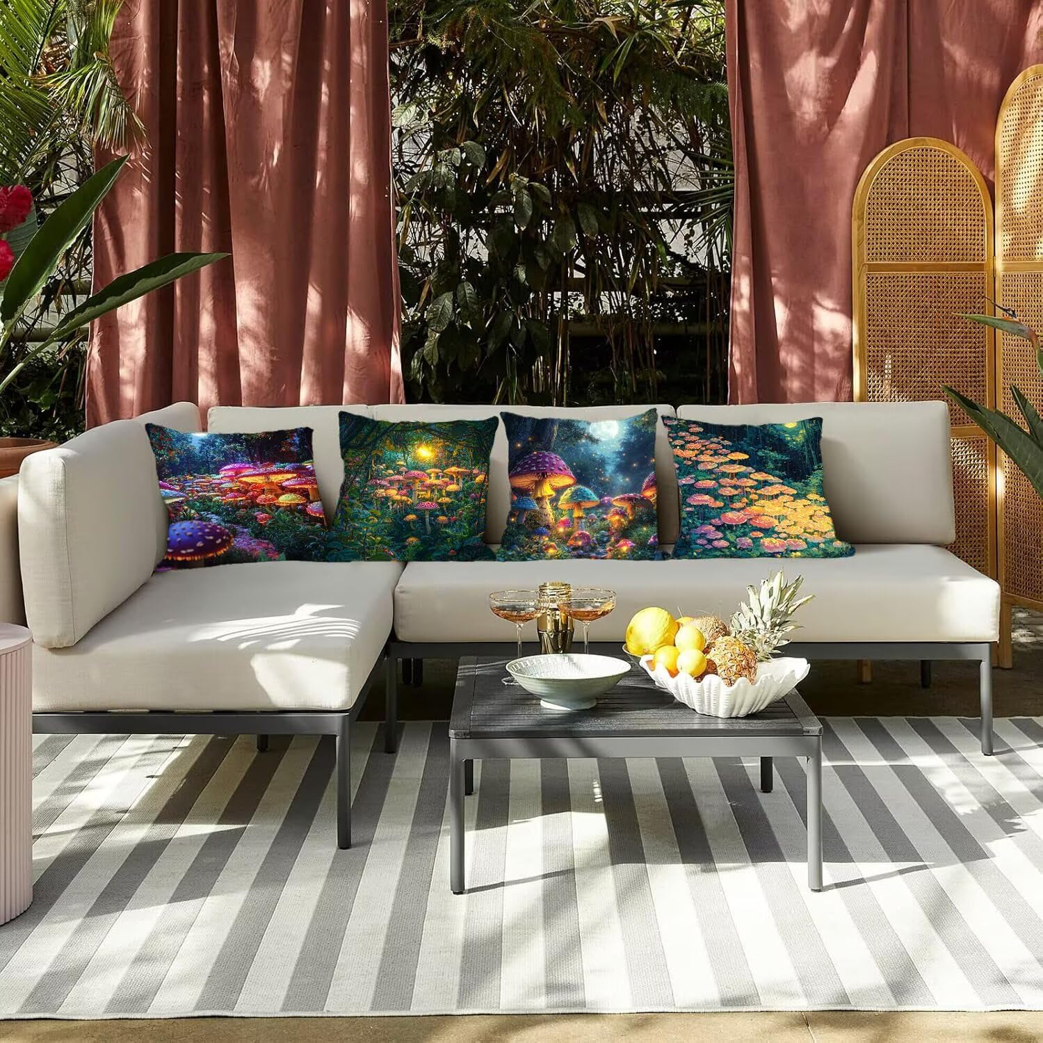 Poszewka na poduszkę 70x70 cm, zestaw 4 dekoracji wnętrz grzyby las sofa poduszki salon poszewki na poduszki welurowe do domu poduszki na zewnątrz meble ogrodowe poszewka na poduszkę d-368