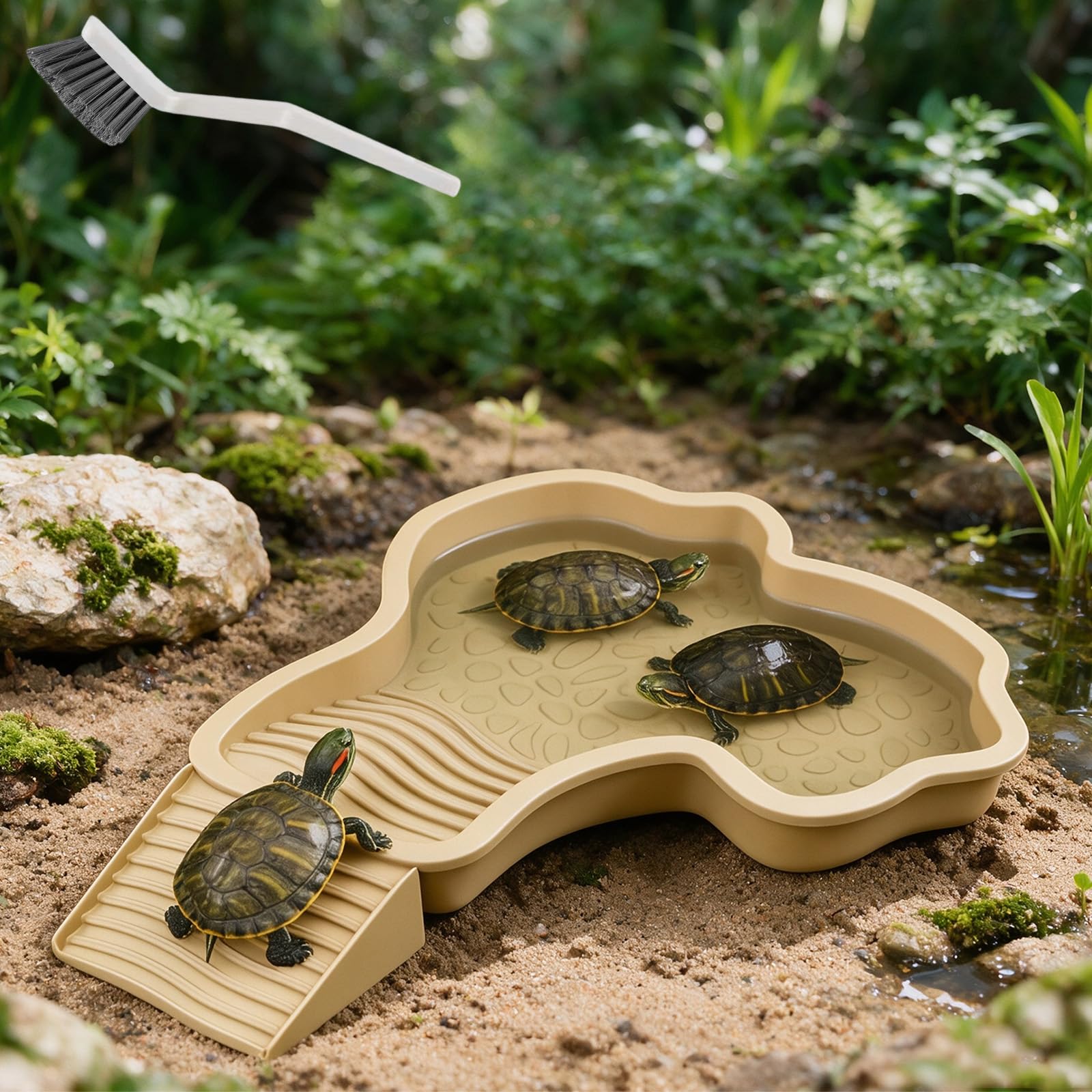 Large Reptile Bathing Bowl with Ramp, Reptile Bath, Reptile and Turtle Accessories, Food and Water Bowl for Turtles, Lizards, Snakes, and Other Reptiles Terrarium Animals (aa,1PC-A)