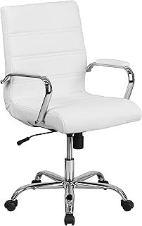 Flash Furniture Mid-Back White LeatherSoft Executive Swivel Office Chair with Chrome Base and Arms, BIFMA Certified