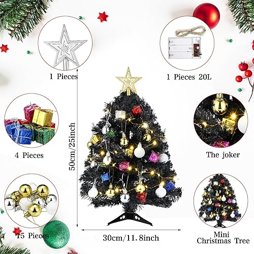Miniatura 9 de Juego de mini árbol de Navidad de 20 pulgadas con luces LED, artificial, pequeño, azul y blanco, árbol de Navidad para decoración de Navidad, bolas