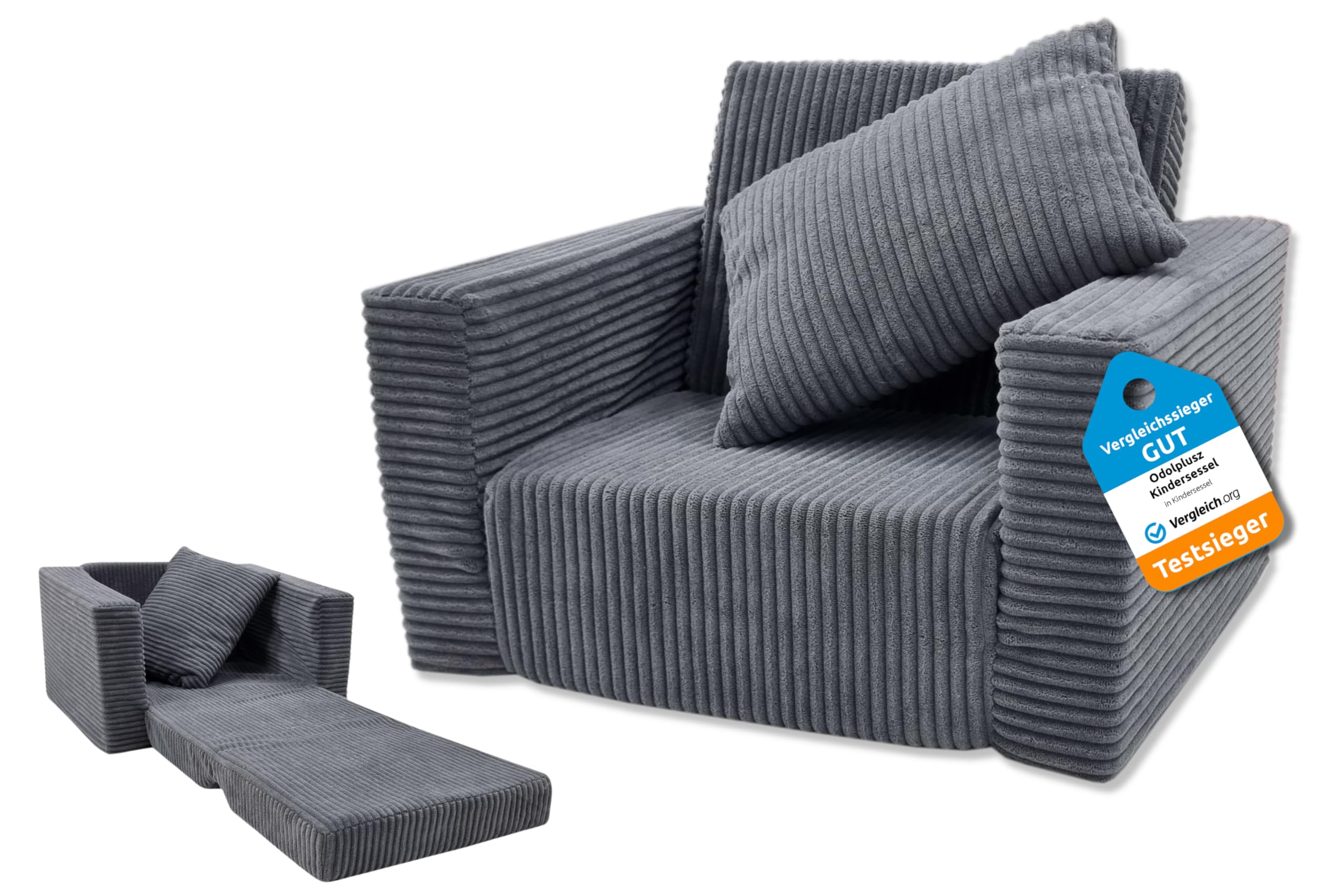 Odolplusz Składany fotel dziecięcy | Sofa dziecięca Mini-fotel dziecięcy Fotel przytulny | Meble dziecięce do pokoju dziecięcego | (sztruksowy grafit)