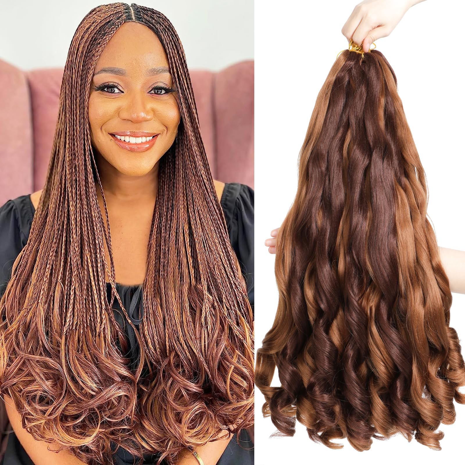 French Curl Braid Hair Extensions 22 Inch 8 Packs Curly Pre-Stretched Crochet Braids (33P30, 22 Inch (Pack of 8))