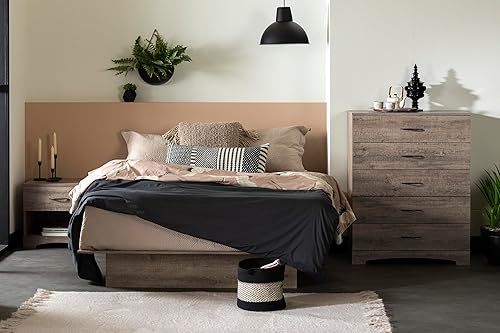 Miniatura 19 de South Shore, mesita de noche, de 1 cajón, Madera, Negro puro Negro puro,Blanco puro,Weathered Oak