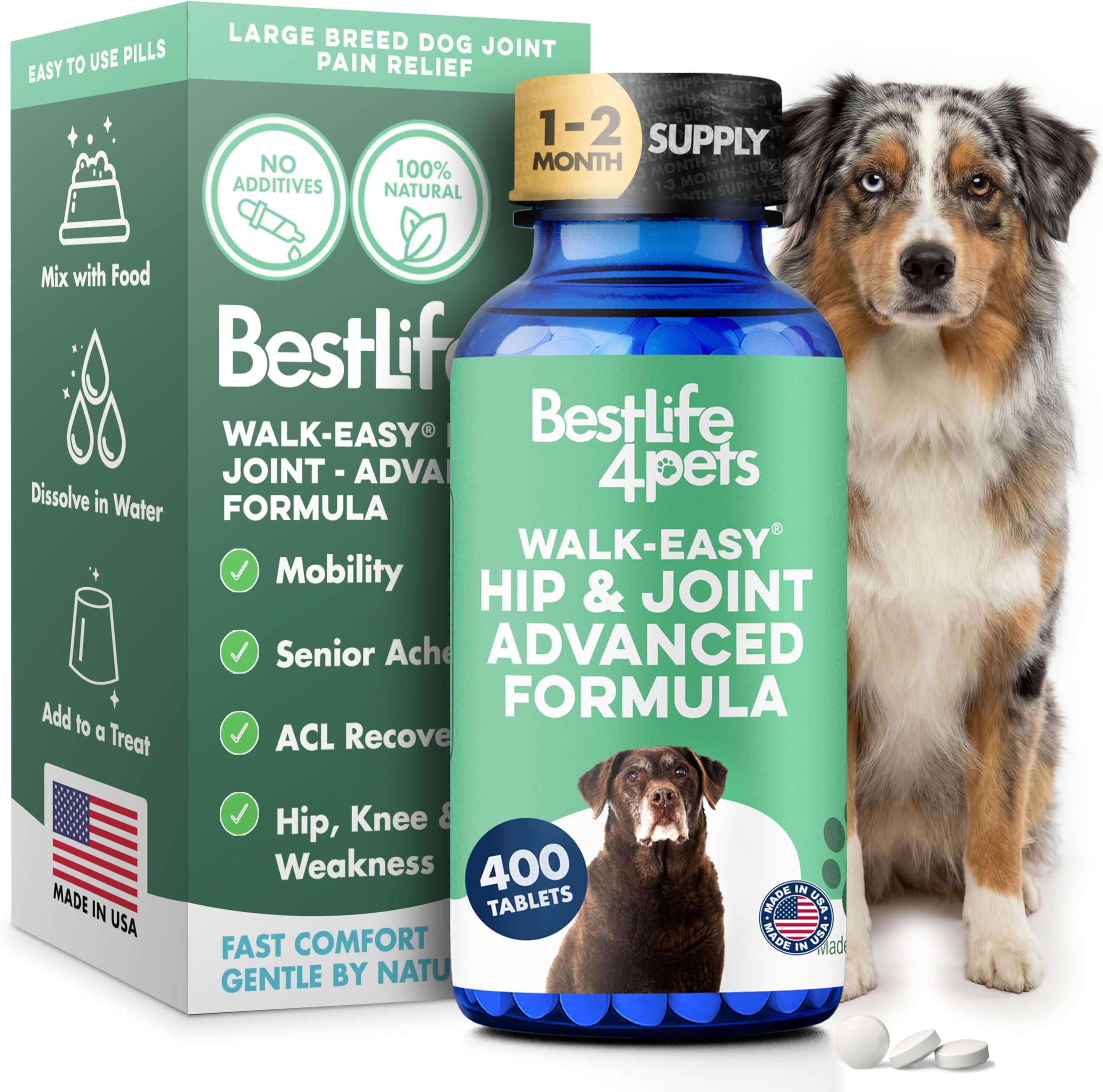 Advanced Hip and Joint Supplement for Dogs, Natural Extra Strength Dog Arthritis Pain Relief & Anti Inflammatory for Dogs Helps Limping, Mobility Issues, Hip Dysplasia, ACL Tears, 180 Tiny Pills