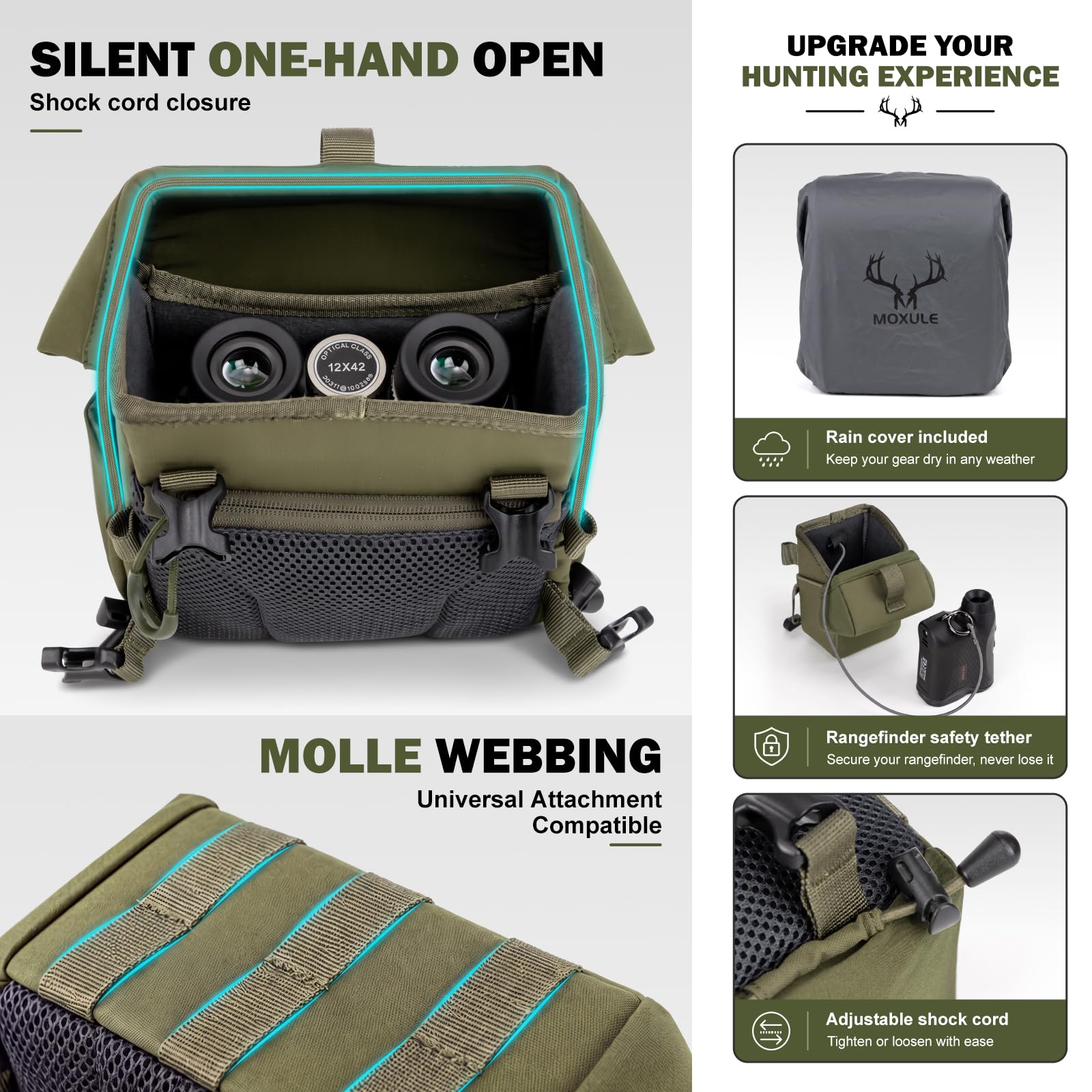 MOXULE Arnés para binoculares, funda para binoculares con bolsillo para