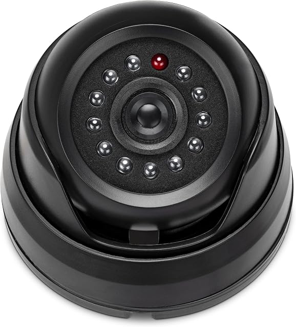 kwmobile Dummy Camera with Light - Fake CCTV Security Surveillance Dome with Flashing LED Lights - Theft Deterrent for Indoor or Outdoor Use - Black